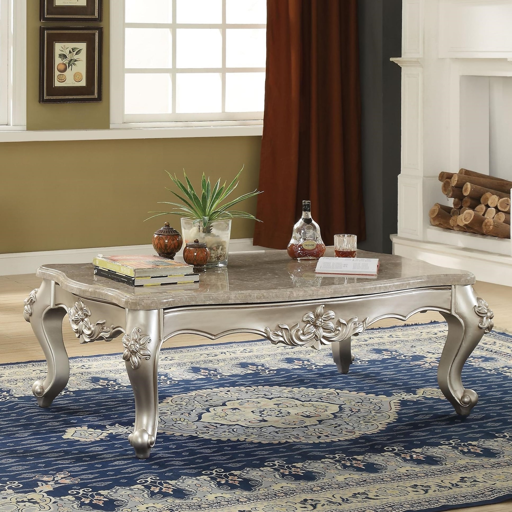 Acme Furniture Bently 81665 Traditional Coffee Table with Marble 
