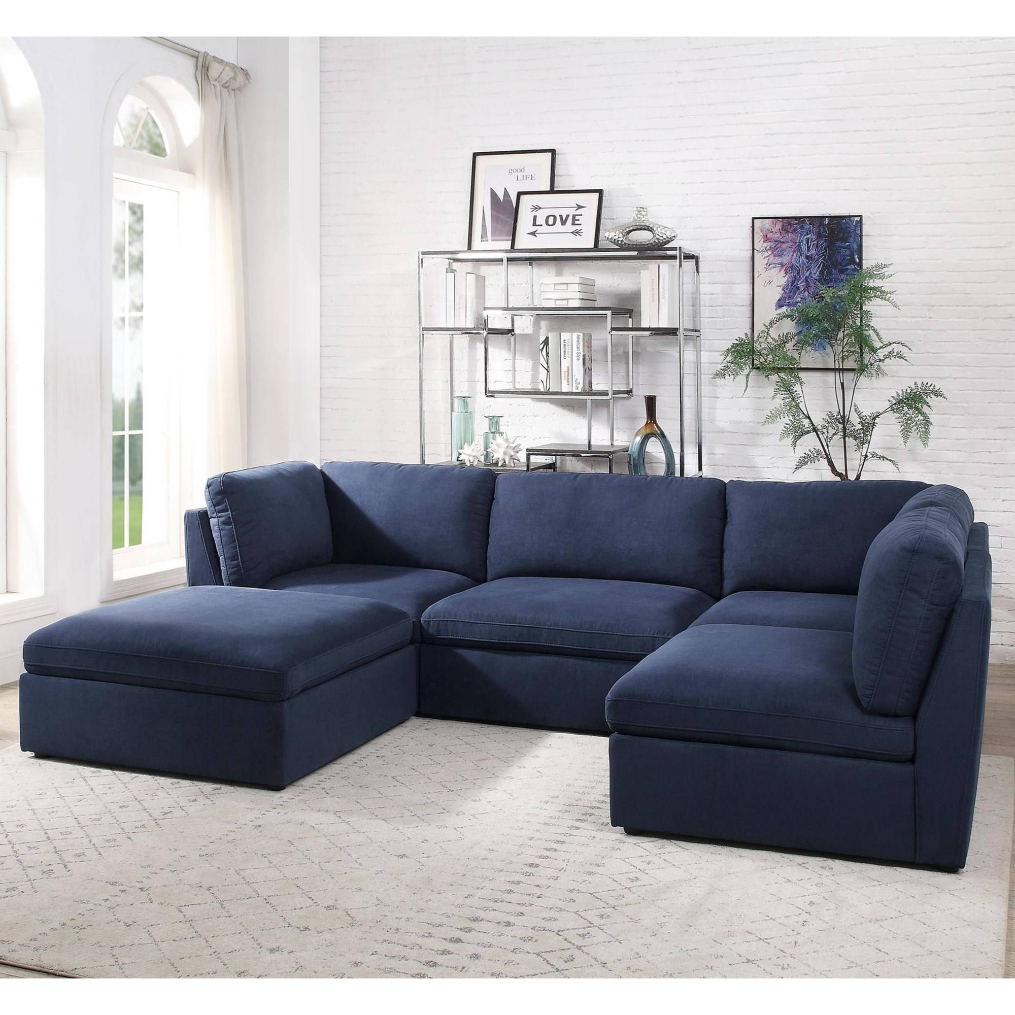 Acme Furniture Crosby 56037+2x6+2x5 Contemporary L-Shaped Sectional with  Ottoman, A1 Furniture & Mattress