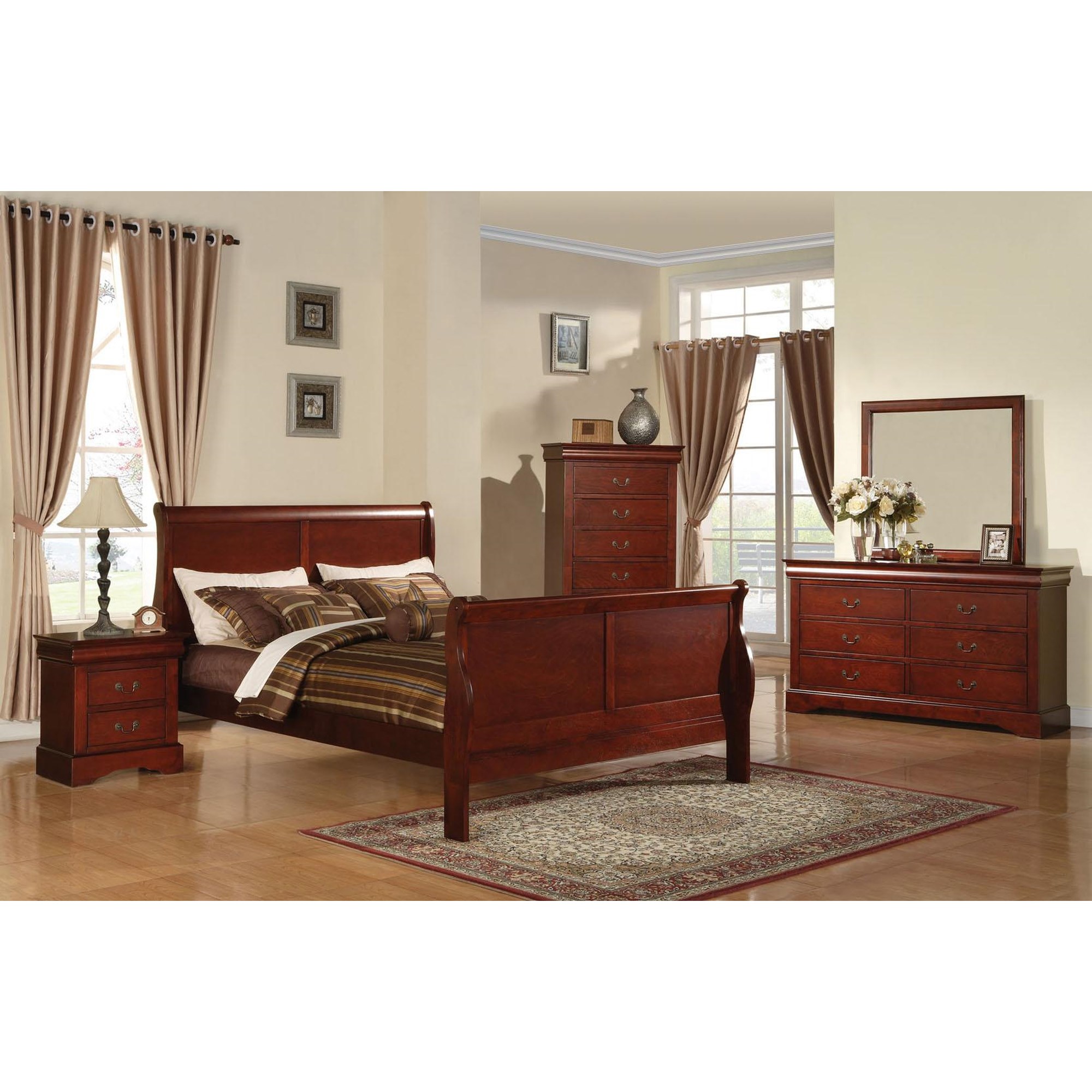 5Pc Queen/ King Sleigh Bedroom Set Louis Philippe Style in Black
