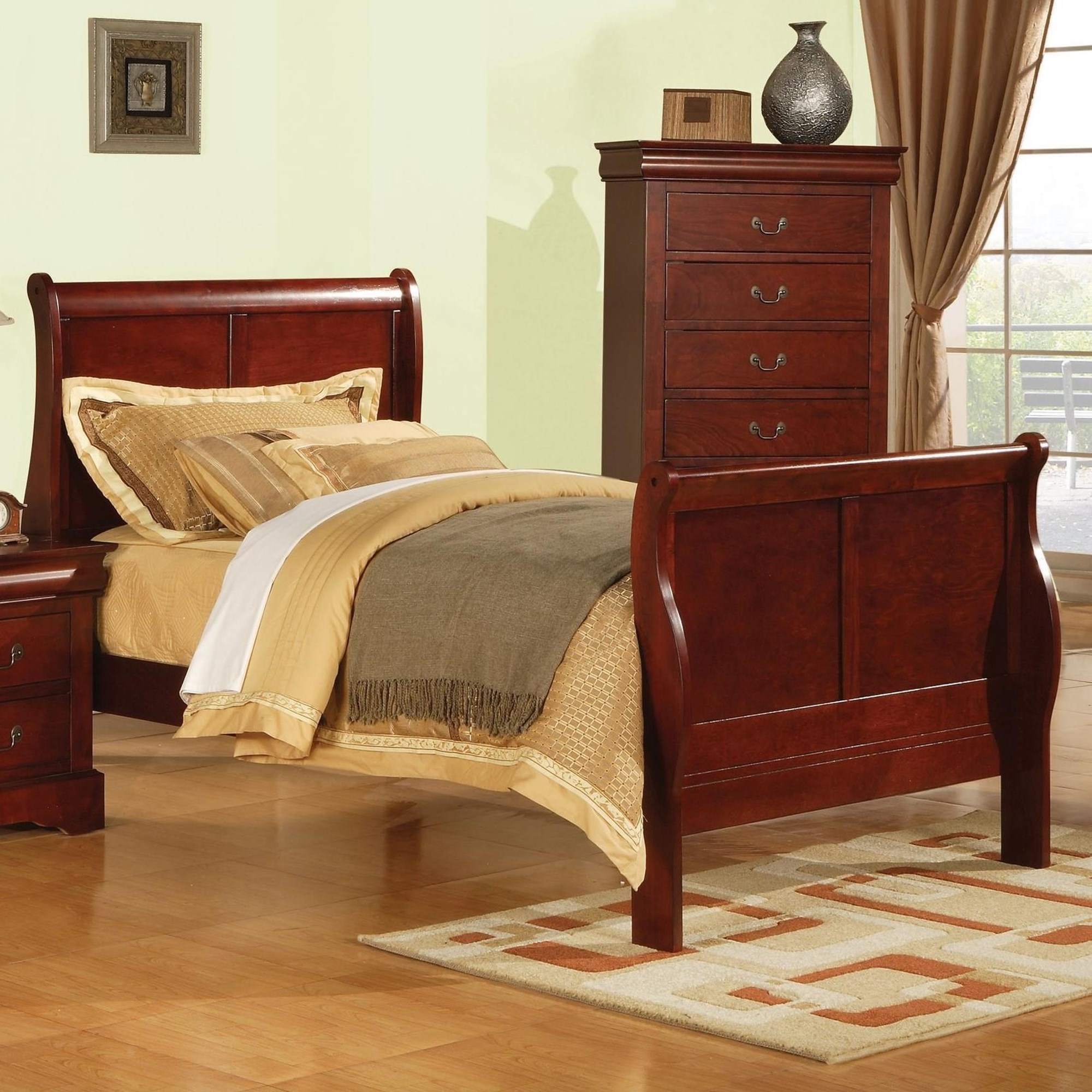 Louis Philippe III Cherry Eastern King Sleigh Bed w/Dresser and