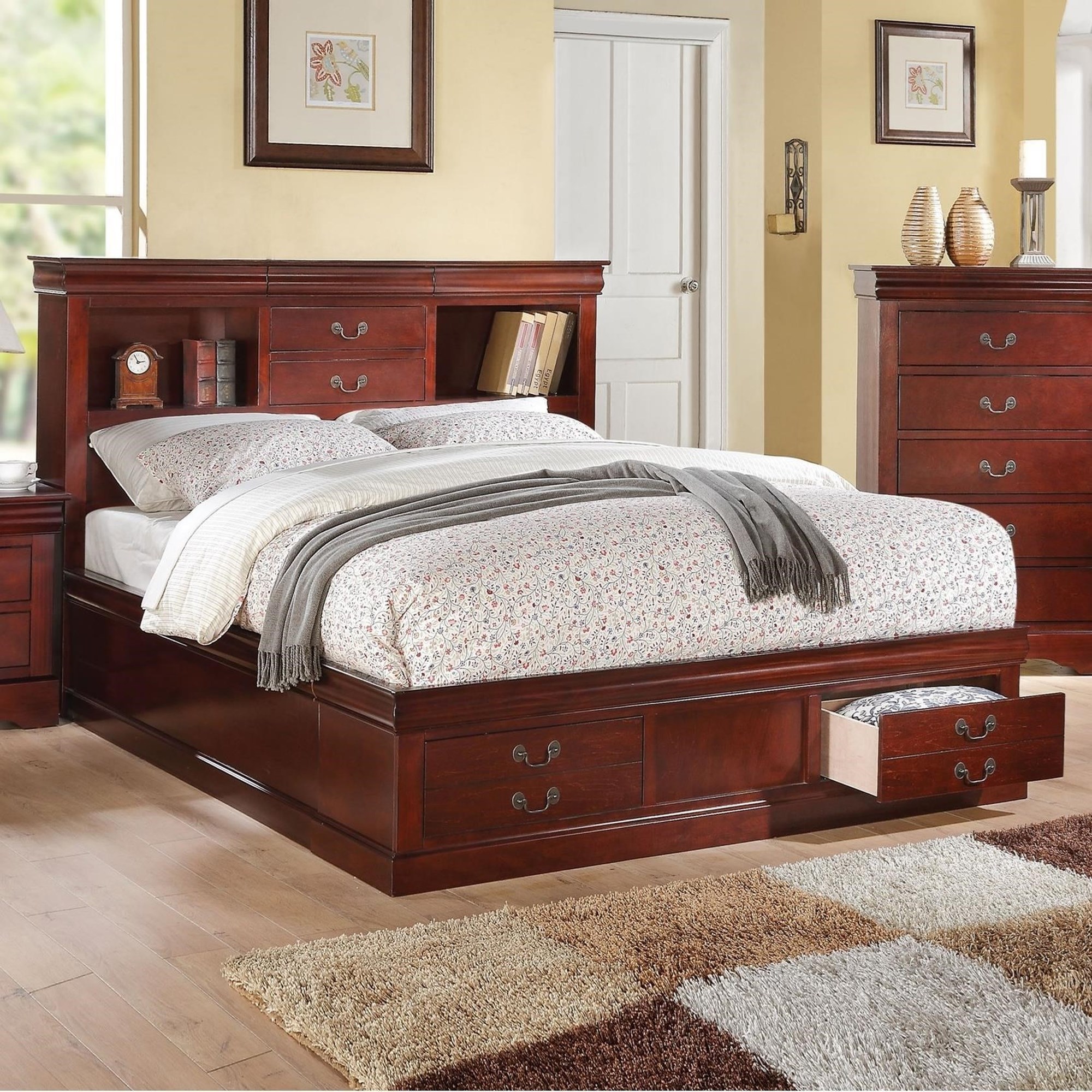 Acme Furniture Louis Philippe III 24917EK King Captain's Bed with Headboard  and Footboard Storage, Dream Home Interiors