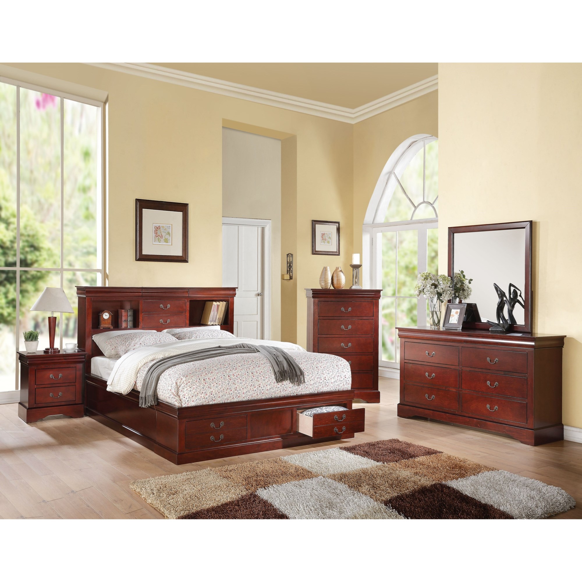  Acme Furniture Louis Philippe III Traditional Wood Sleigh King  Bed in Cherry : Home & Kitchen