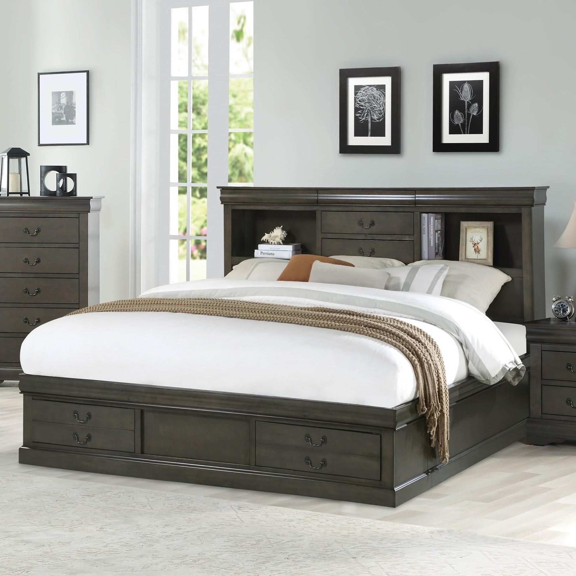 Acme Furniture Louis Philippe III King Transitional Sleigh Bed