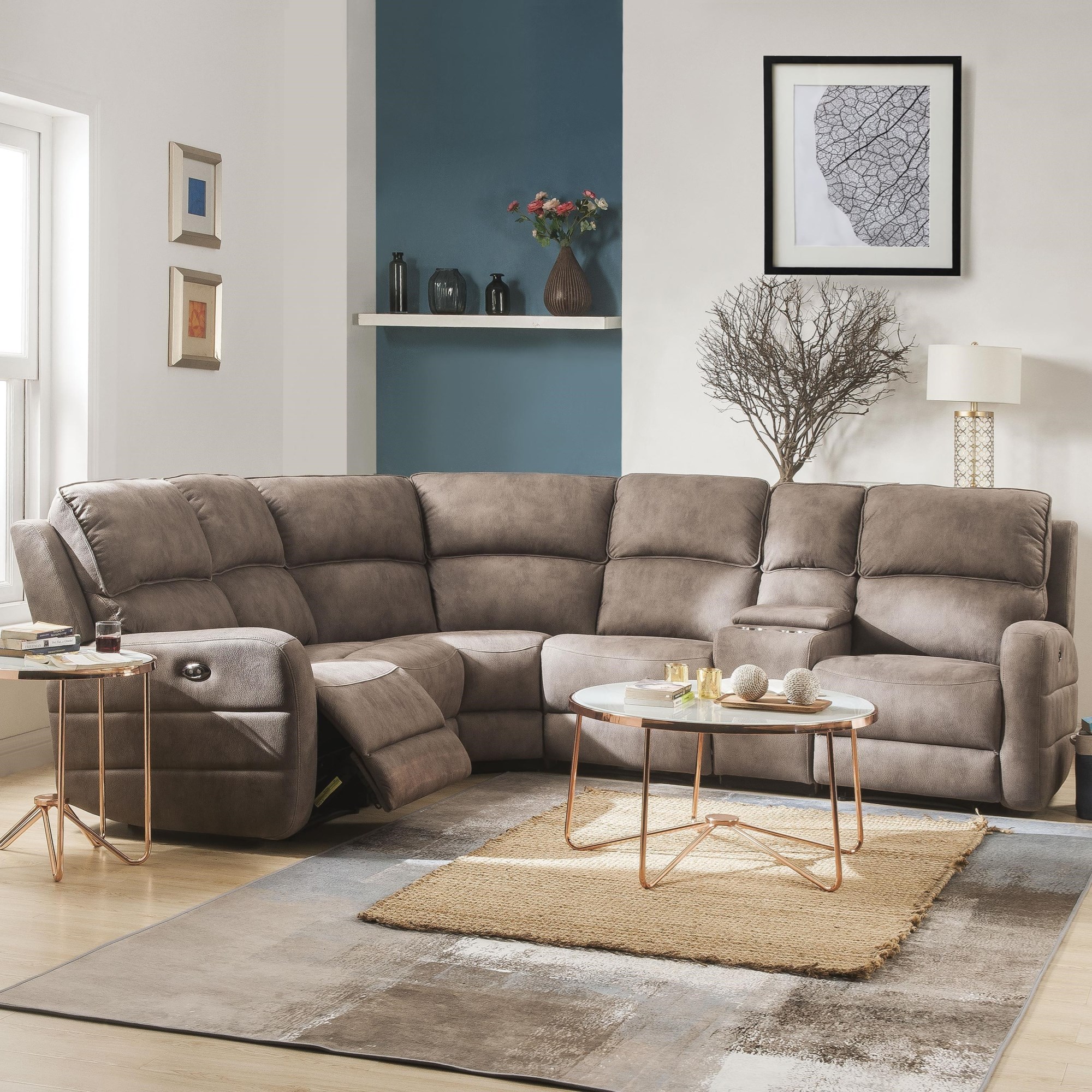 Acme Furniture Olwen 54590 Contemporary Power Reclining Sectional Sofa with  Cupholder Storage Console and USB Charging Ports, A1 Furniture & Mattress