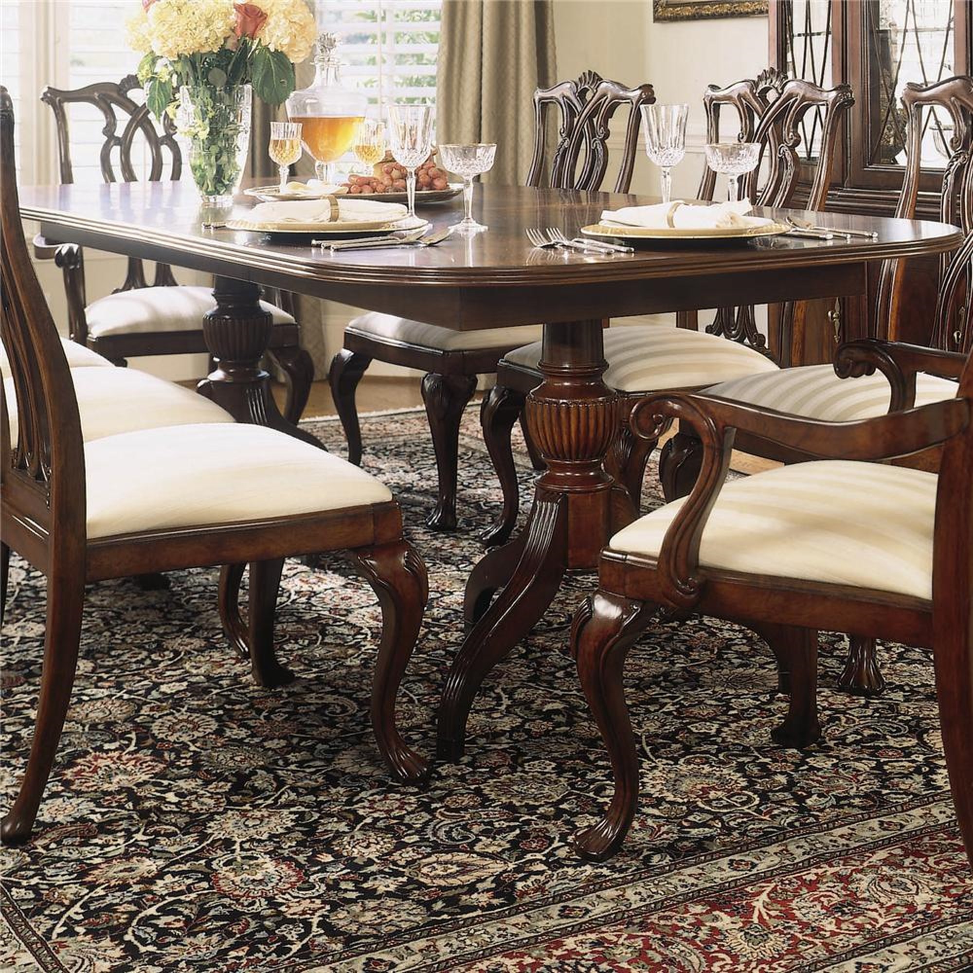 American Drew Cherry Grove 45th 790-744R+2x655+6x654 9 Piece Double  Pedestal Table Dining Set, Jacksonville Furniture Mart