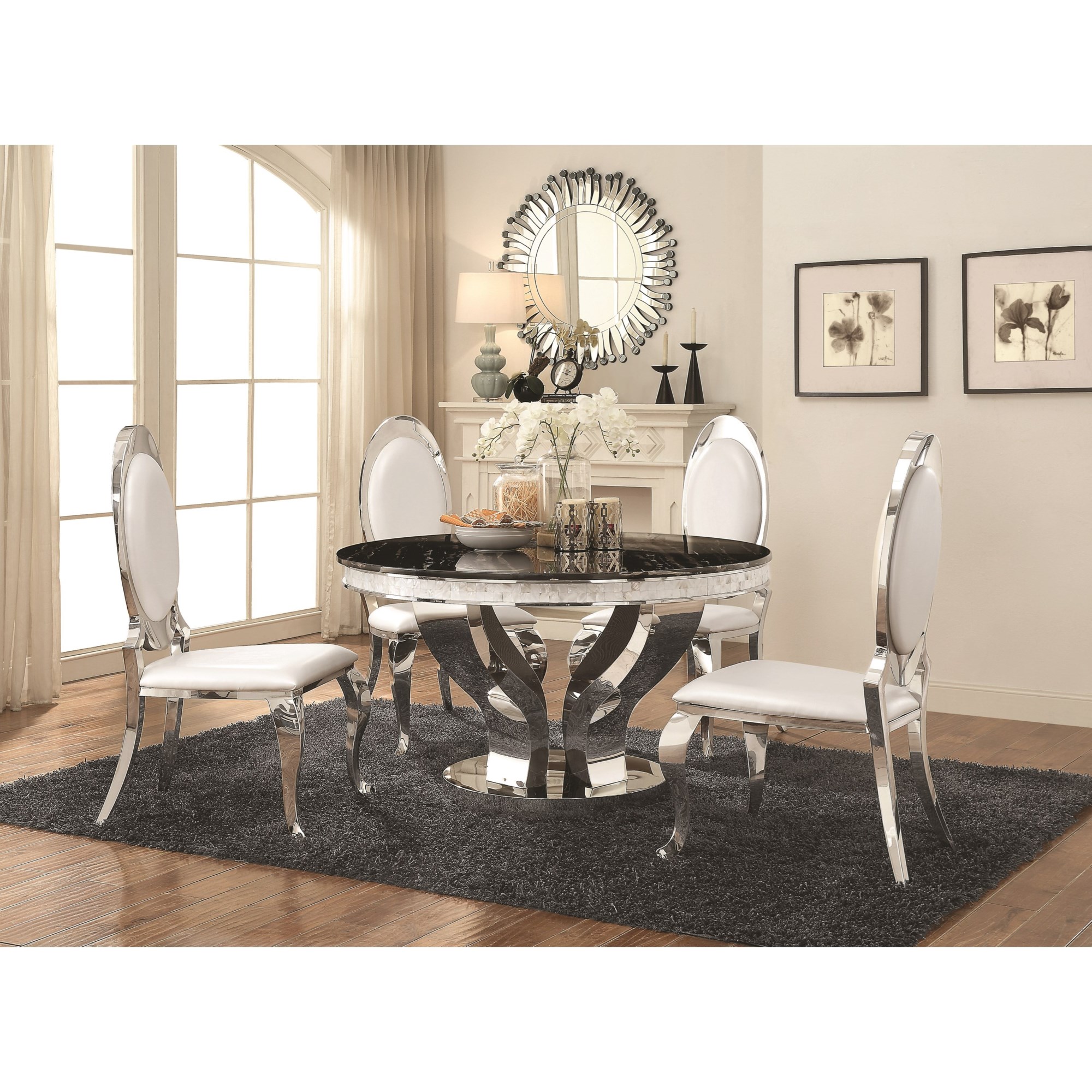 Coaster Modern Dining 102310 White Dining Table with Chrome Metal