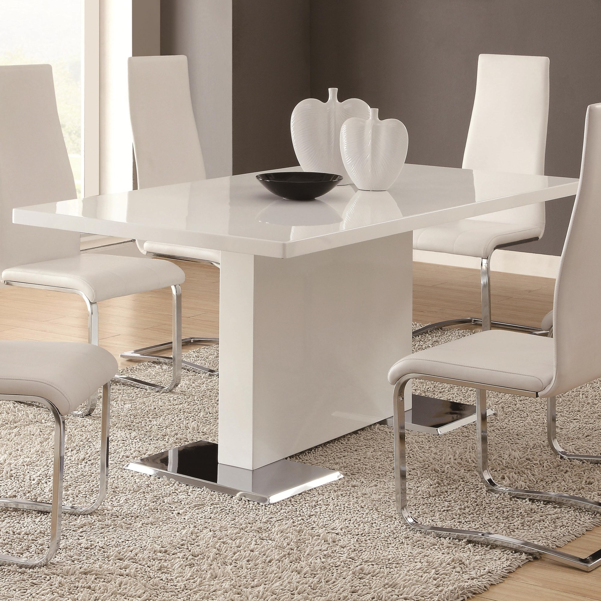 Coaster Modern Dining 102310 White Dining Table with Chrome Metal Base, Arwood's Furniture
