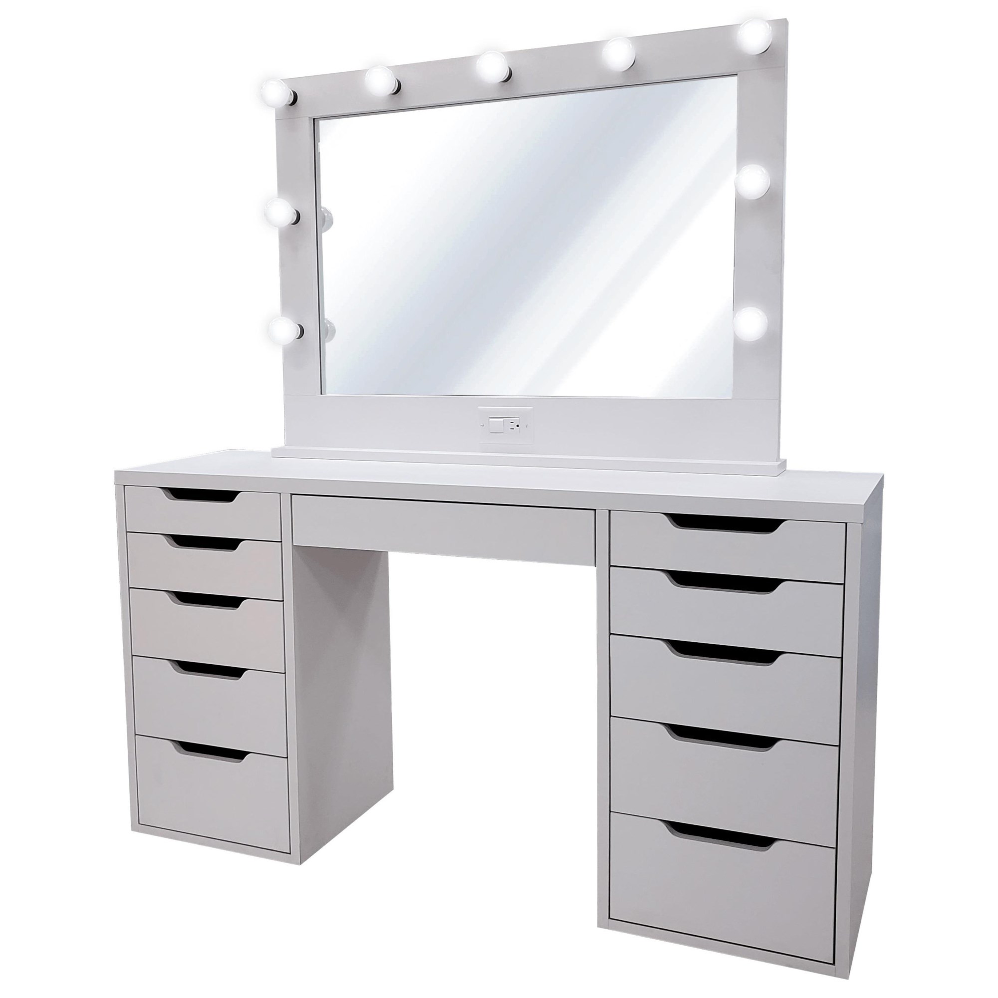 Vanity Desk with Lighted Mirror, Full Length Mirror & Wardrobe Closet for  Hanging Clothes, Wooden Vanity Desk with 3 Color Light, Hanging Rod & 5  Drawers for Bedroom Storage