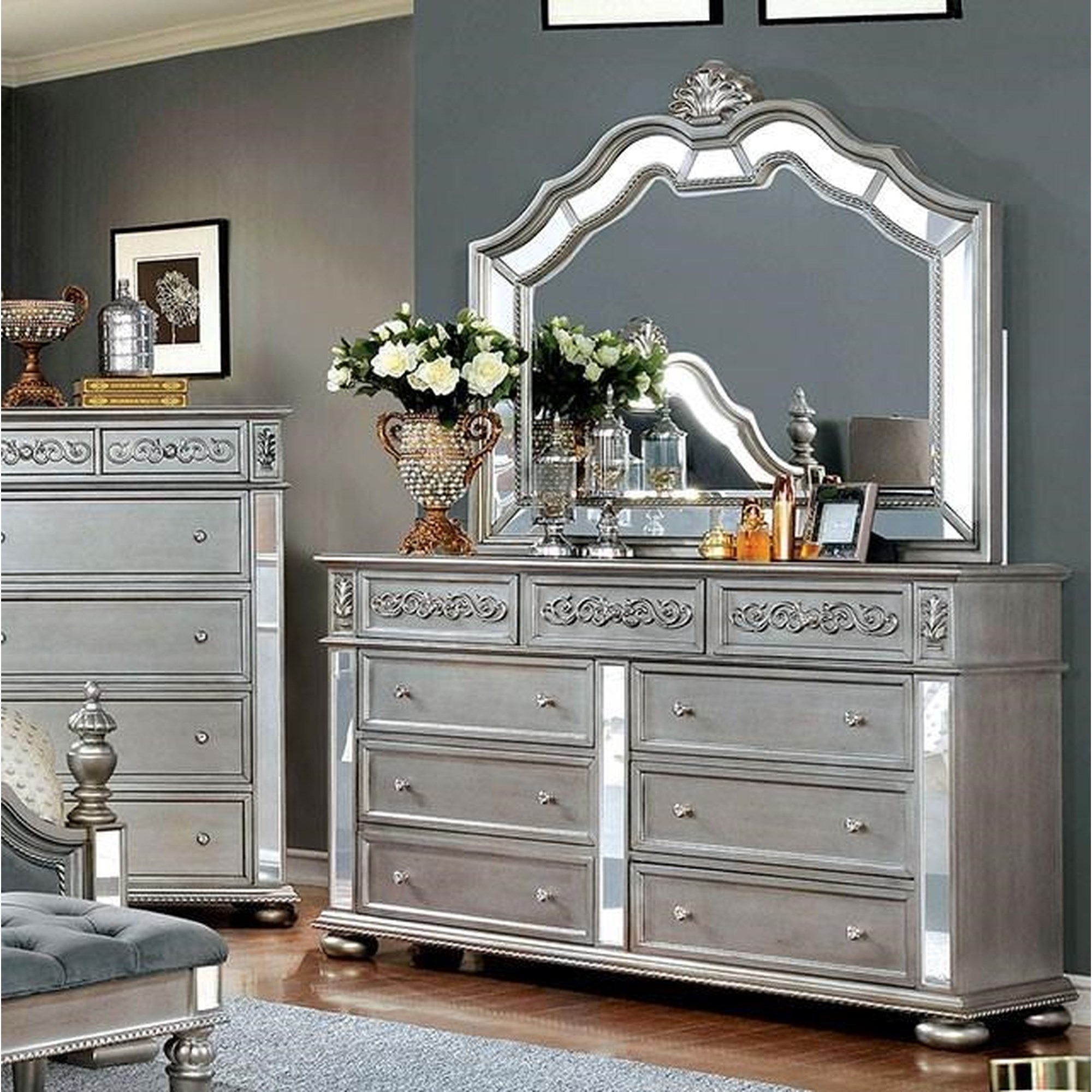 Furniture of America Azha CM7194D Lavish Traditional Style Dresser ONLY  W/Crystal Round Knobs, Dream Home Interiors