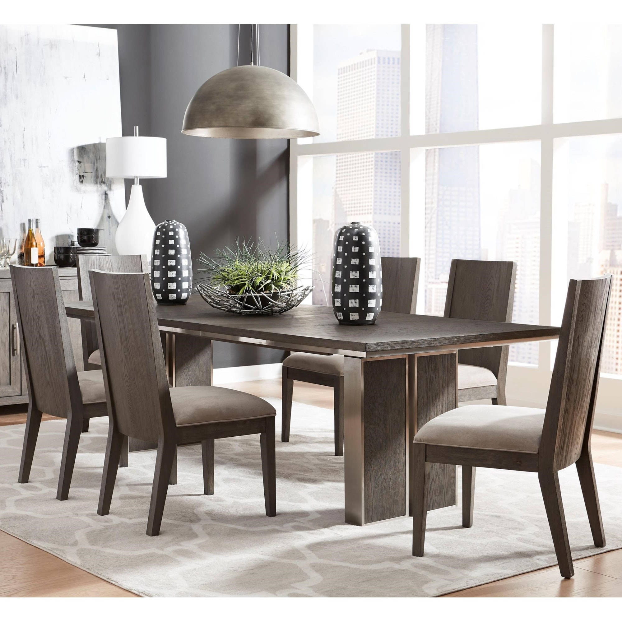 Modus Furniture Plata 6EL460+6x3 Contemporary 7-Piece Table and 
