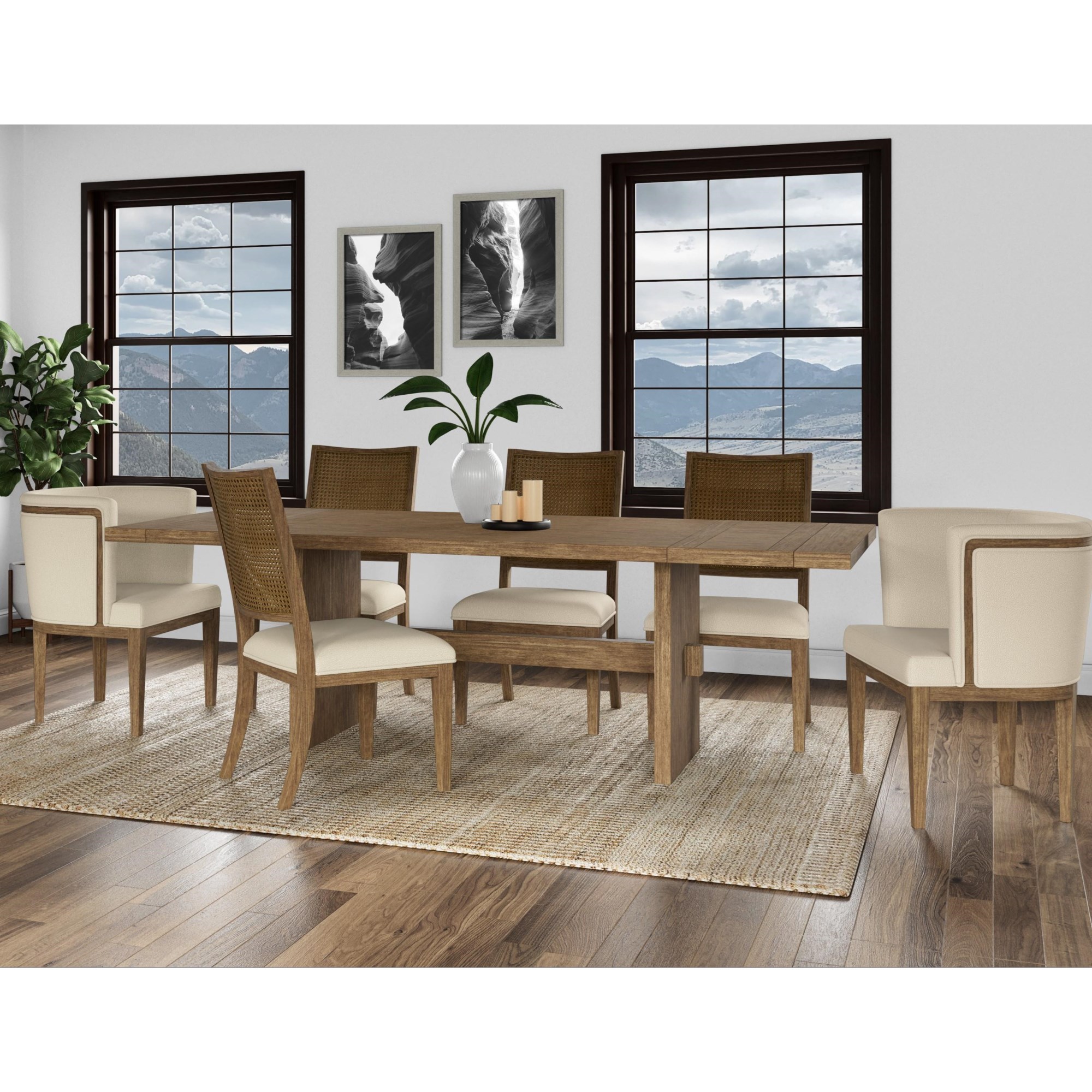 Modern wooden dining table with 4 chairs in light wood colour, oak  burlington