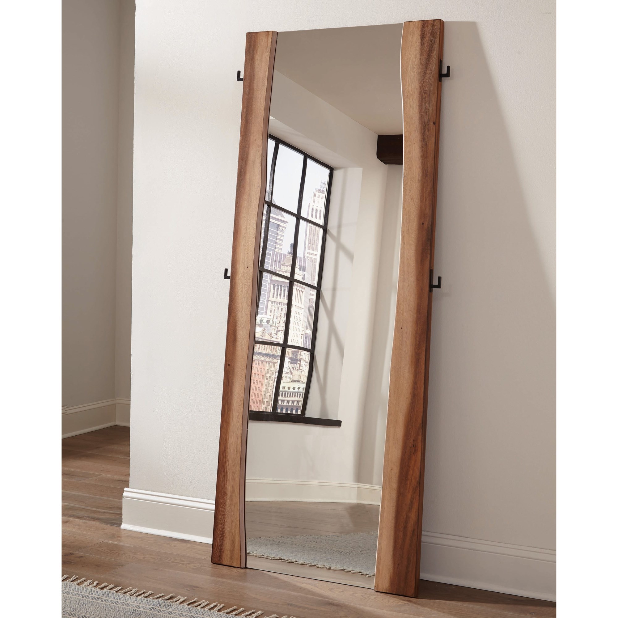 Coaster Winslow 223256 Rustic Full Length Standing Mirror with Coat Hooks, Arwood's Furniture