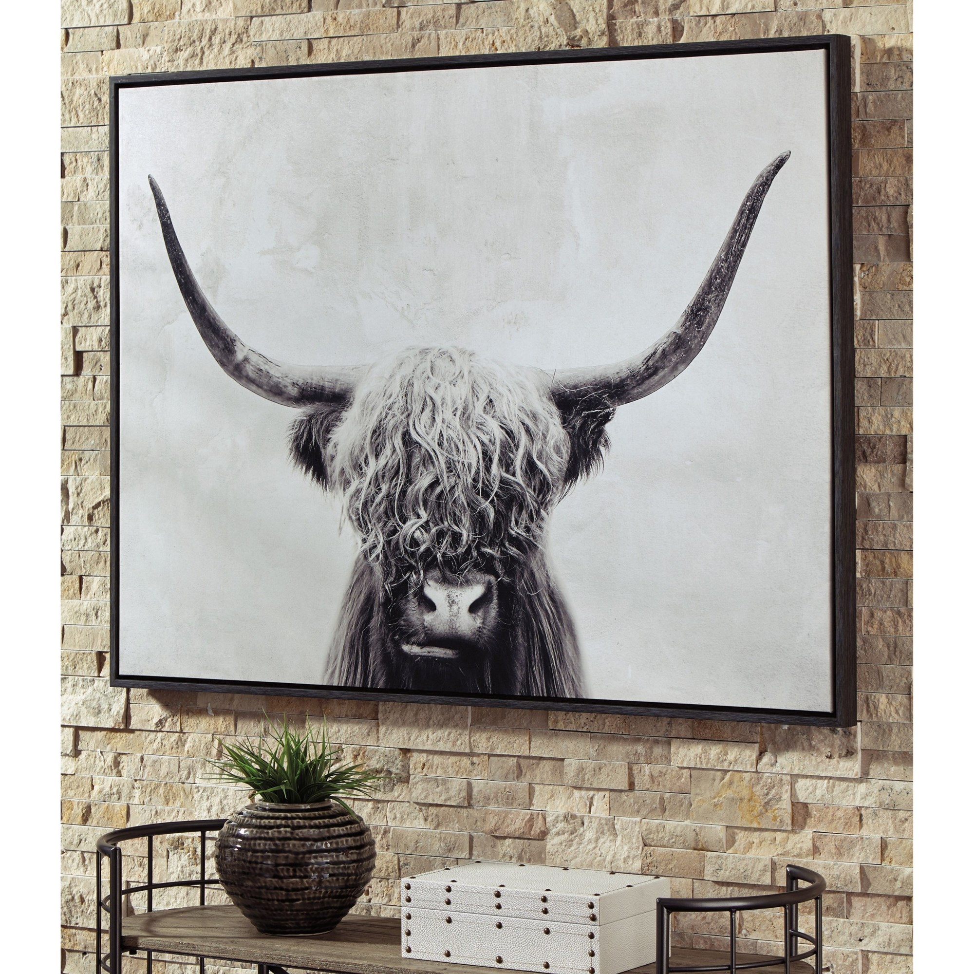 24 x 36 Highland Cow Print on Planked Wood Wall Sign Panel Brown -  Gallery 57