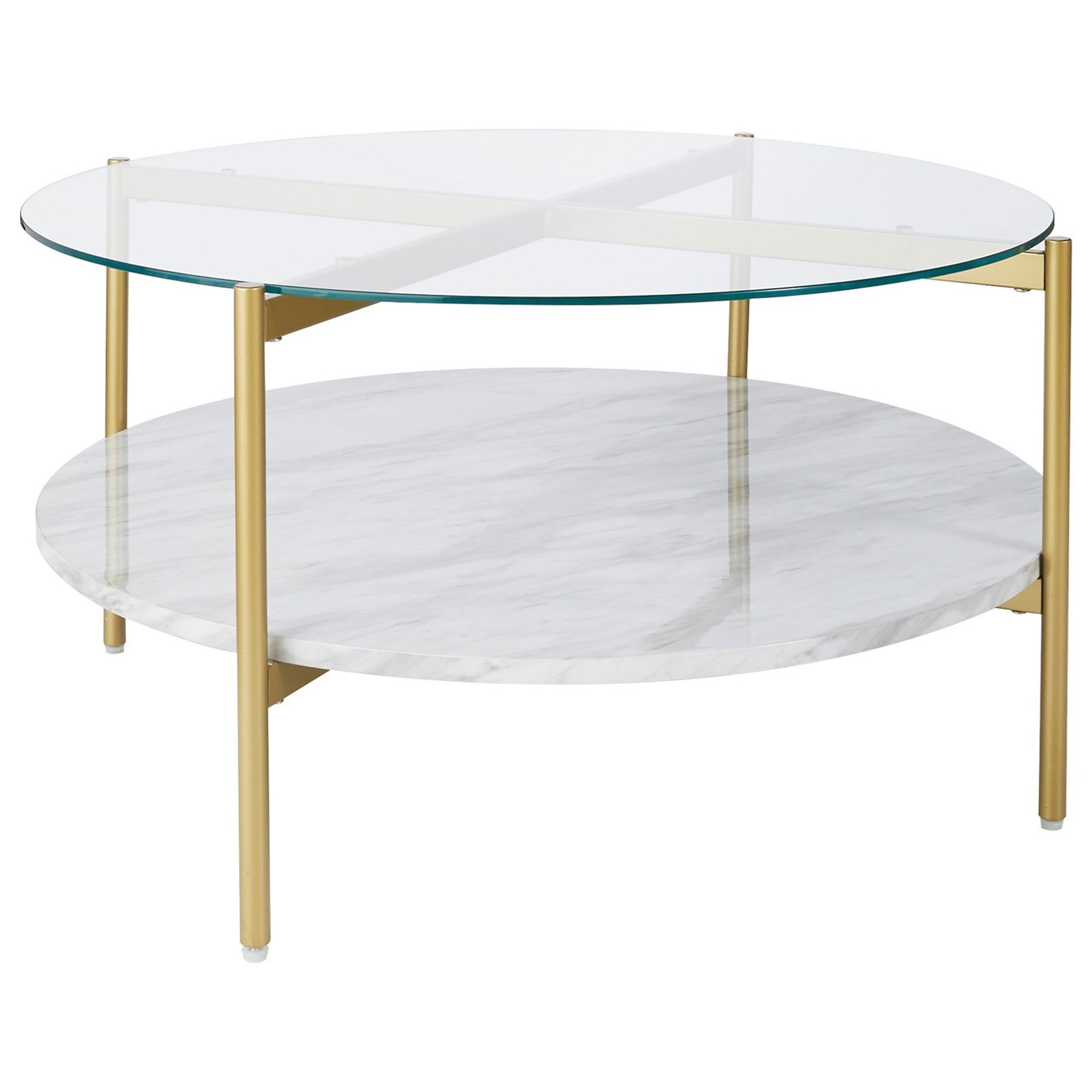 Signature Design by Ashley Wynora and Round Faux Marble Top Glass HomeWorld Finish T192-8 Furniture Shelf Cocktail/Coffee Gold | Tables | with Table Cocktail