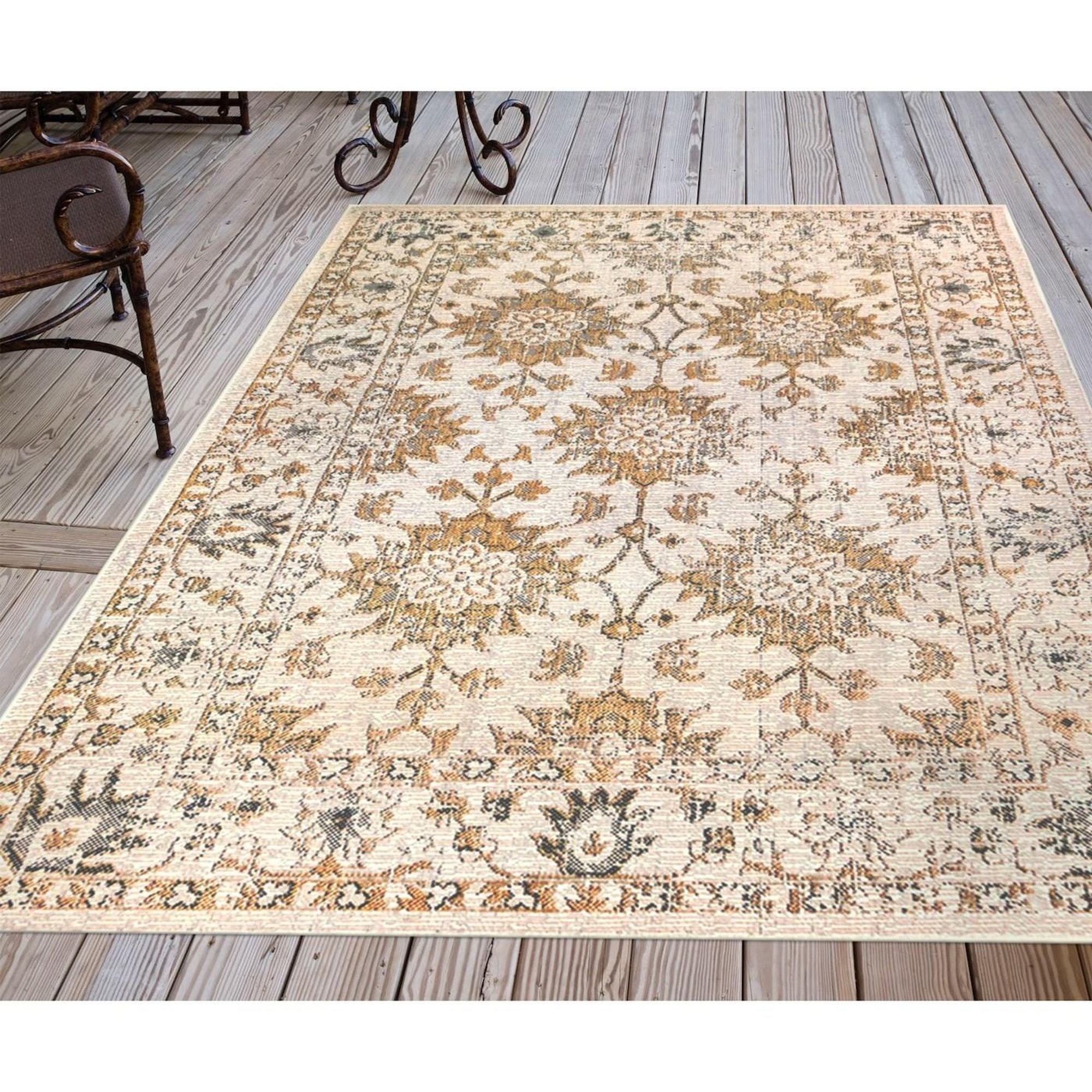 Trans-Ocean Rugs Caramel 5210261 Vintage Floral Indoor/Outdoor 4  