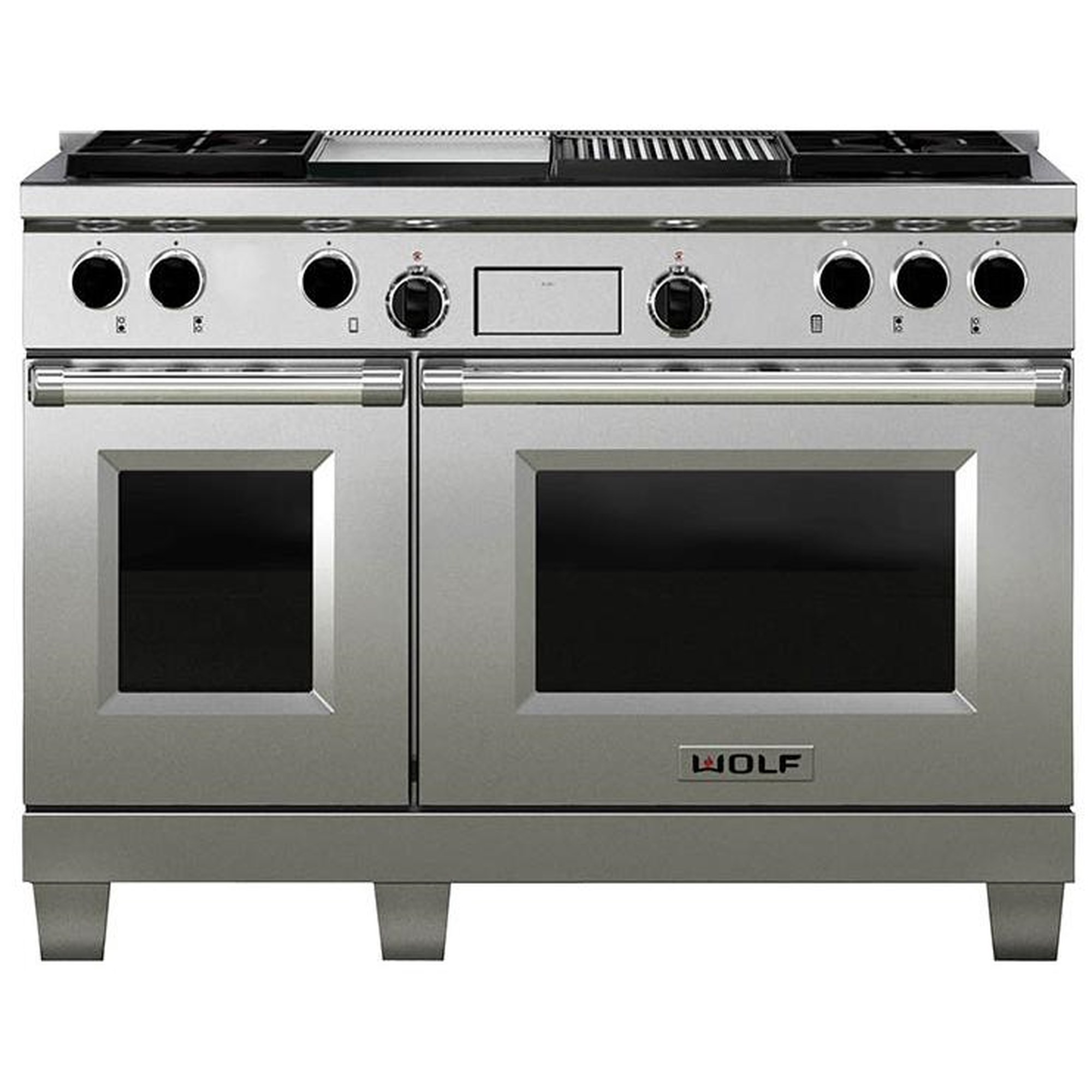 Wolf DF484CG 48 Freestanding Dual Fuel Range with Double Oven, 4 Burners,  Charbroiler, and Griddle, Furniture and ApplianceMart