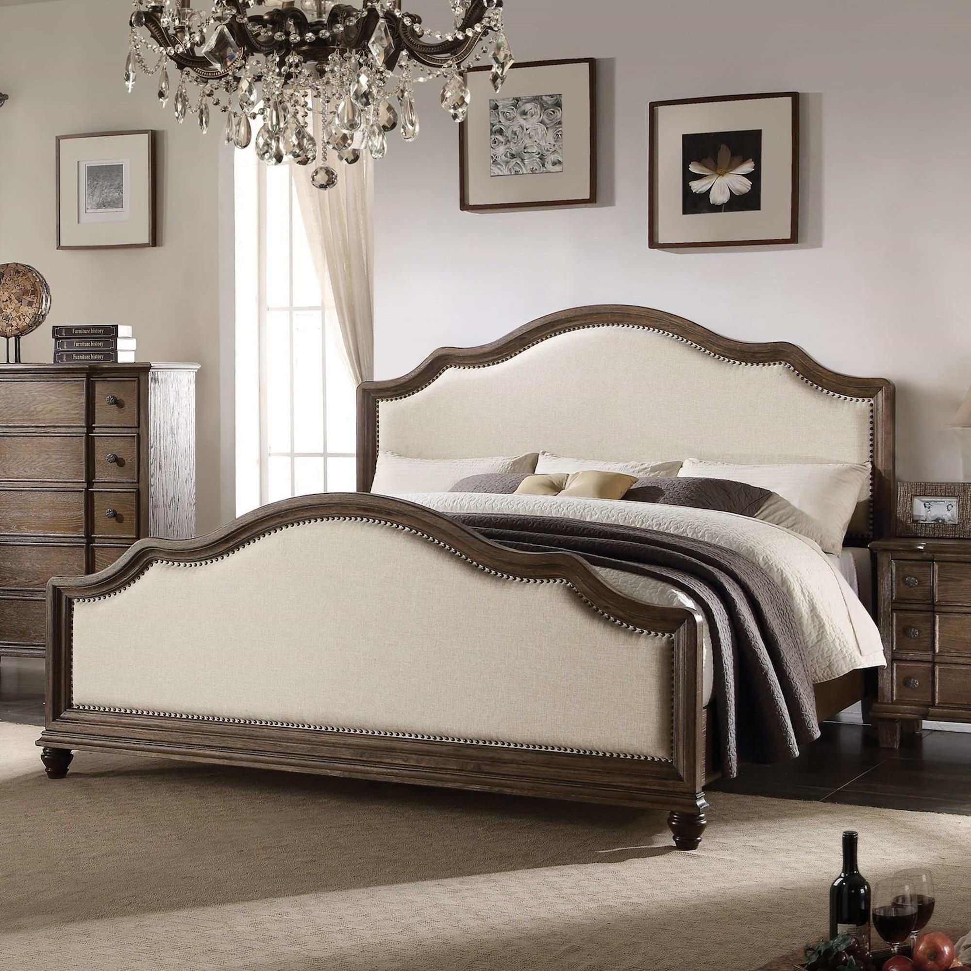 Acme Furniture Baudouin 26104CK Vintage Upholstered California King Bed