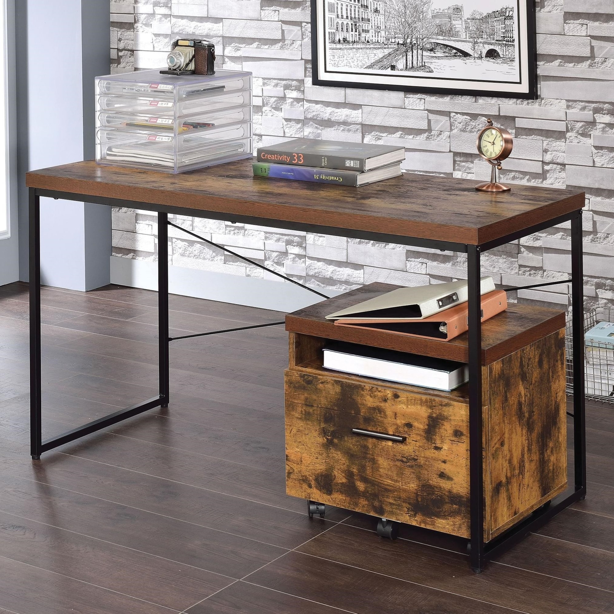 Acme Furniture Bob 92396 Contemporary Table Desk with Metal Base Del