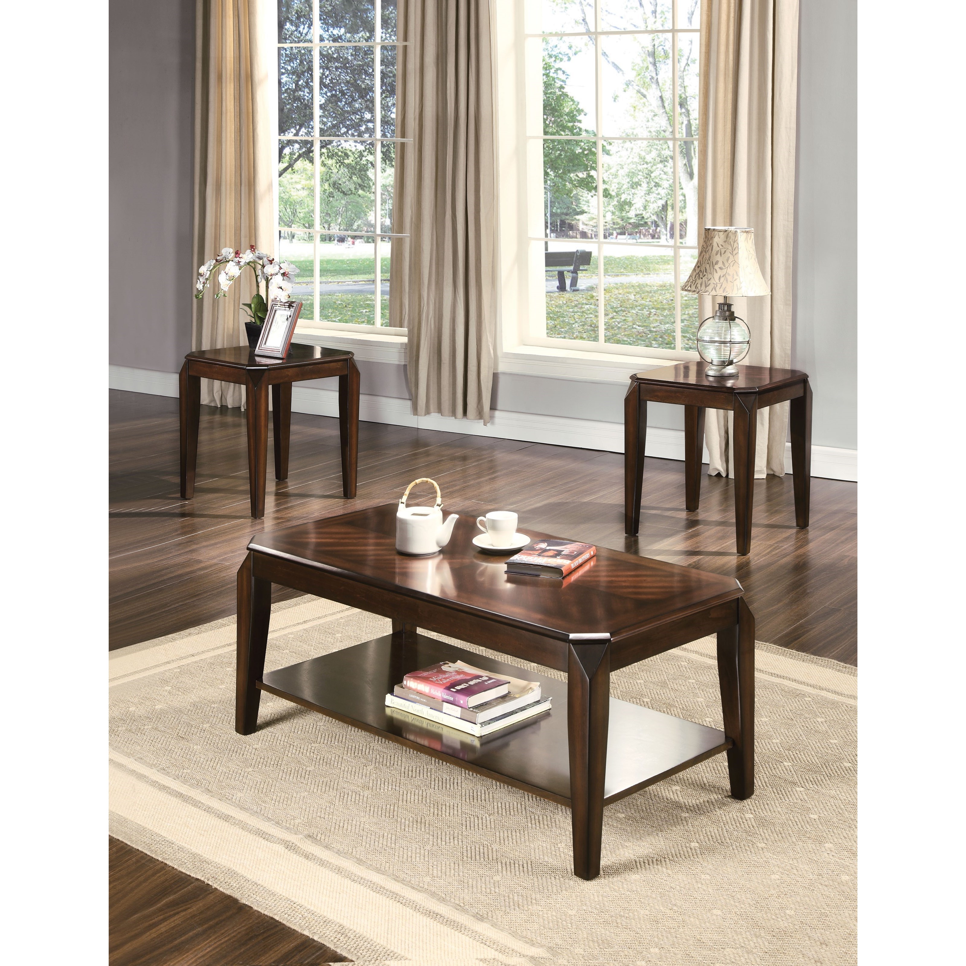 Transitional coffee shop and end tables