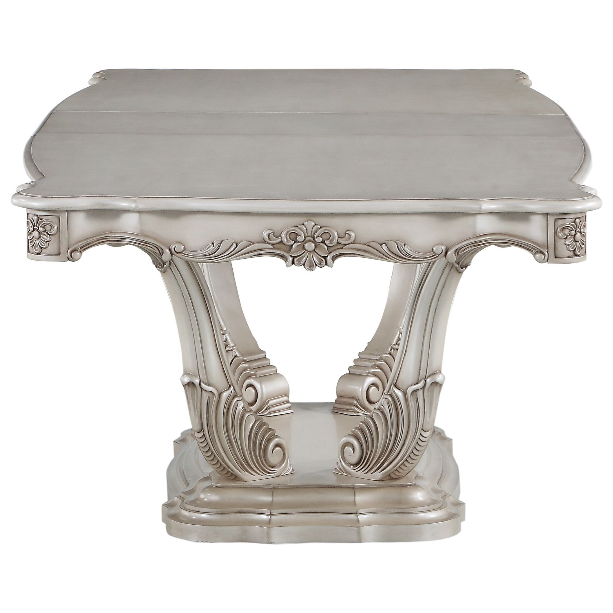 Acme Furniture Gorsedd 67440 Traditional Antique White Pedestal Dining Table Corner Furniture Dining Tables