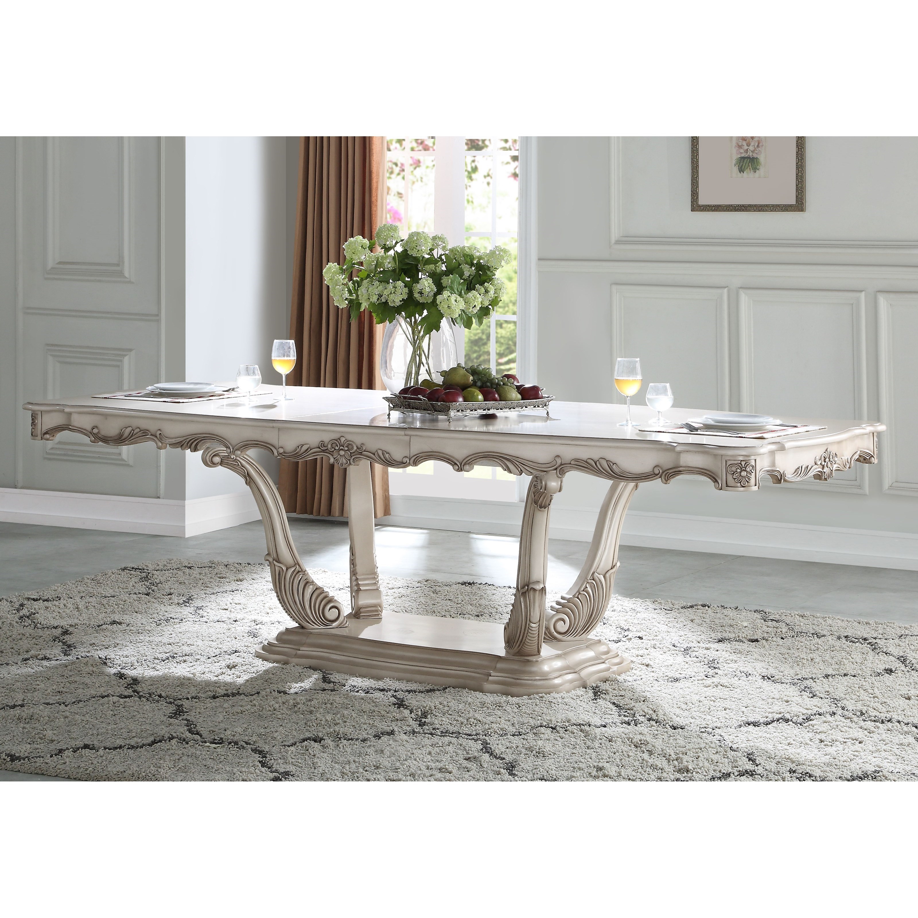 Acme Furniture Gorsedd 67440 Traditional Antique White Pedestal Dining Table Corner Furniture Dining Tables
