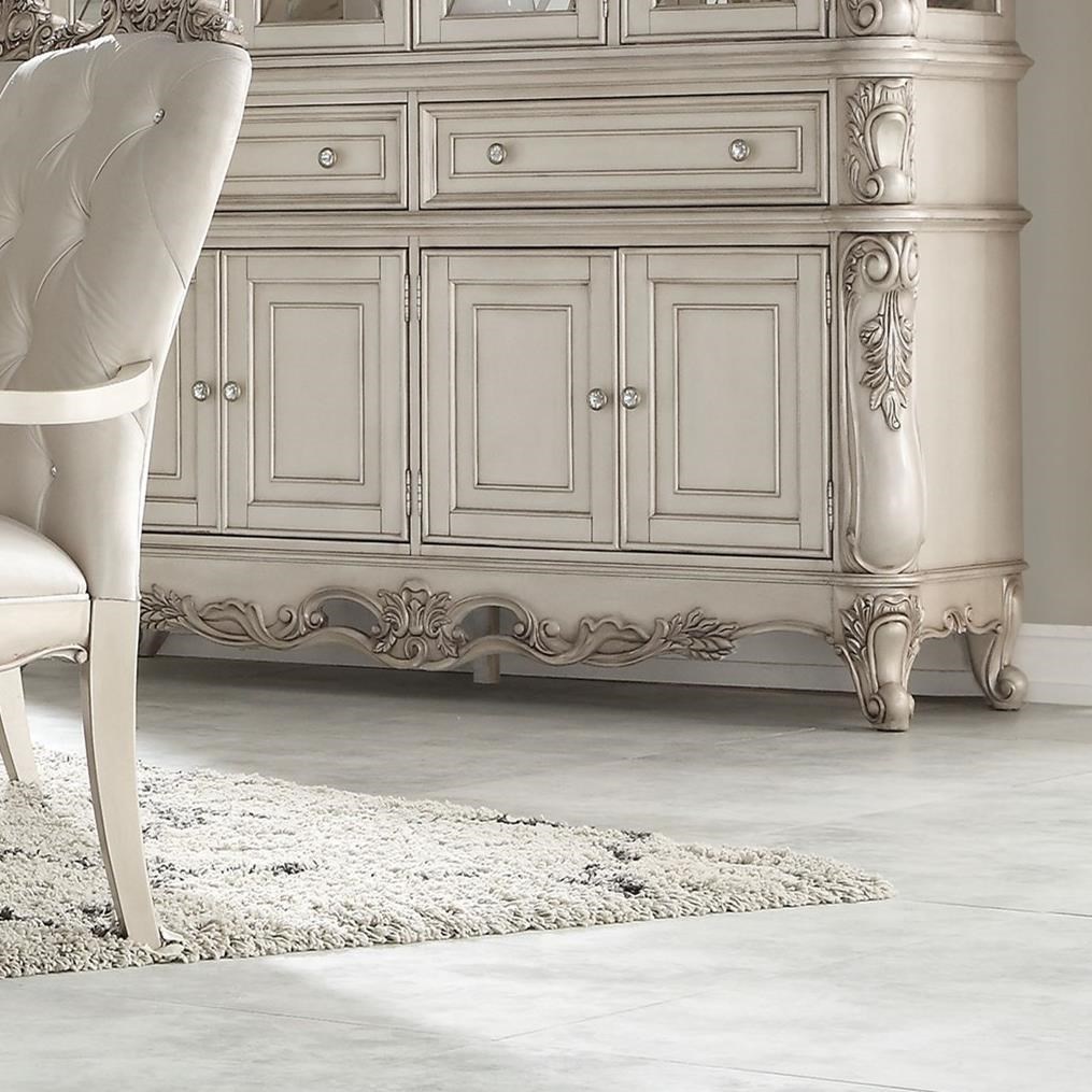 Acme Furniture Gorsedd 67445B Traditional Antique White 4 Door Dining Buffet A1 Furniture Mattress Buffets
