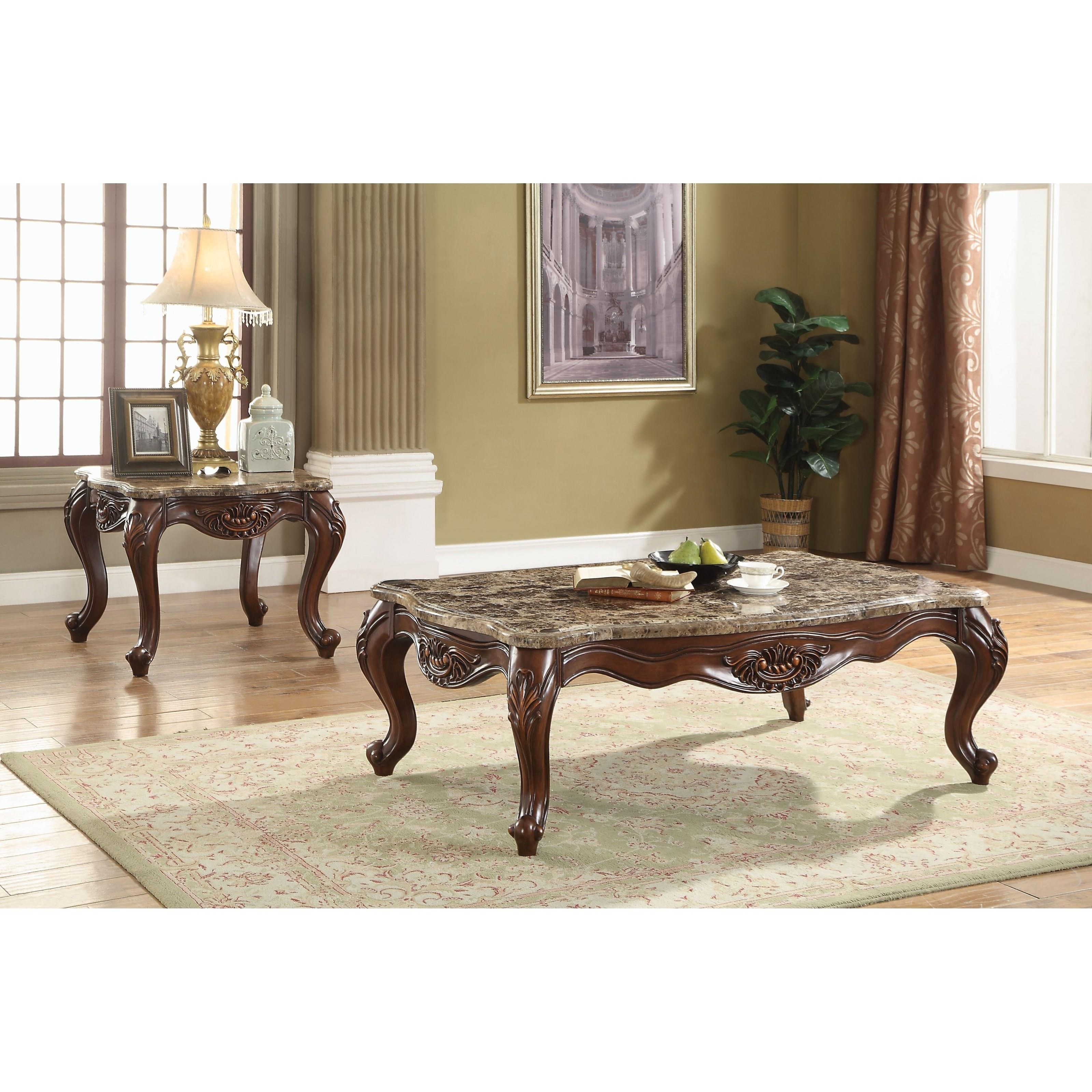 Acme Furniture Jardena 81657 Traditional End Table with Marble Top