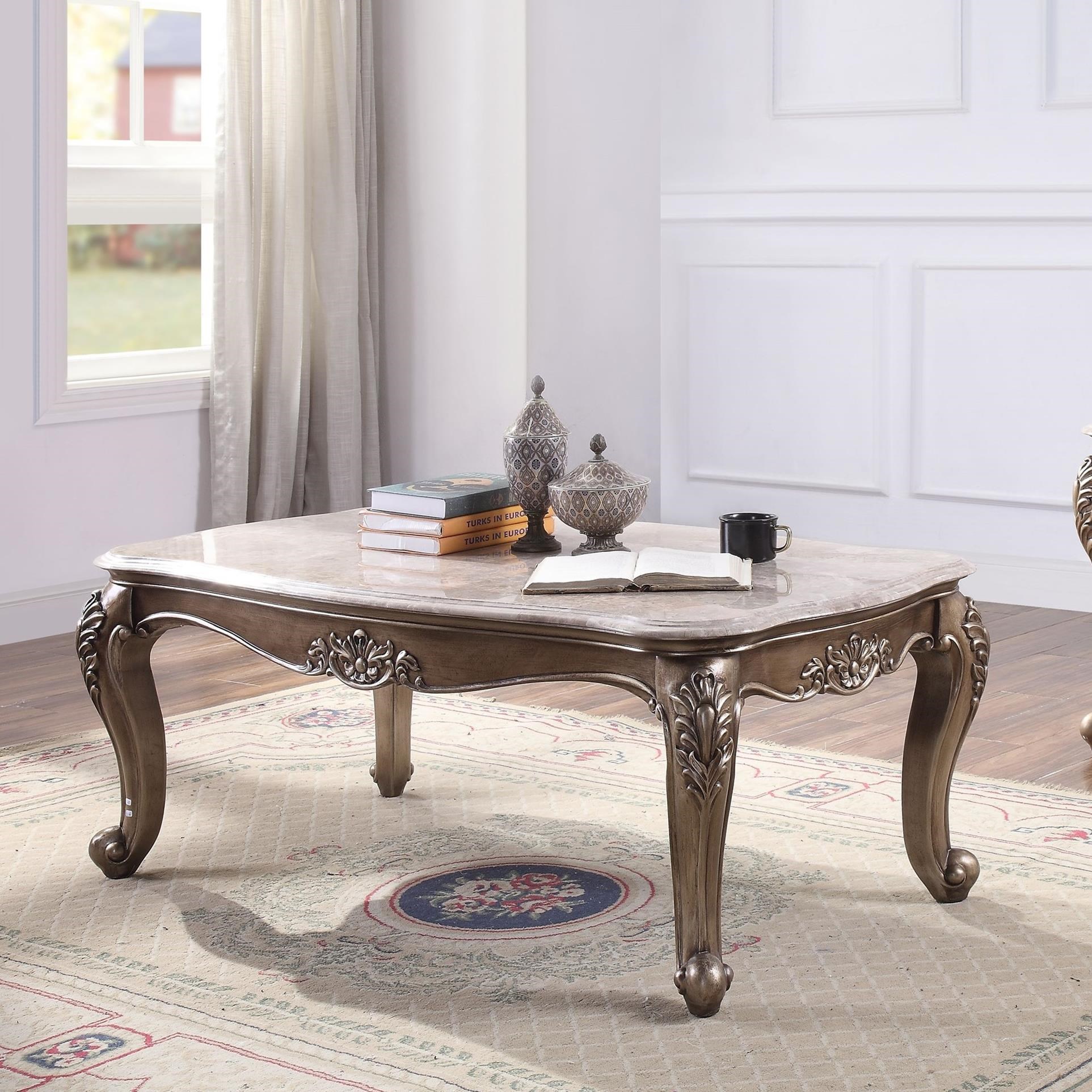 Acme Furniture Jayceon 84865 Traditional Coffee Table with Marble Top Corner Furniture Cocktail Coffee Tables