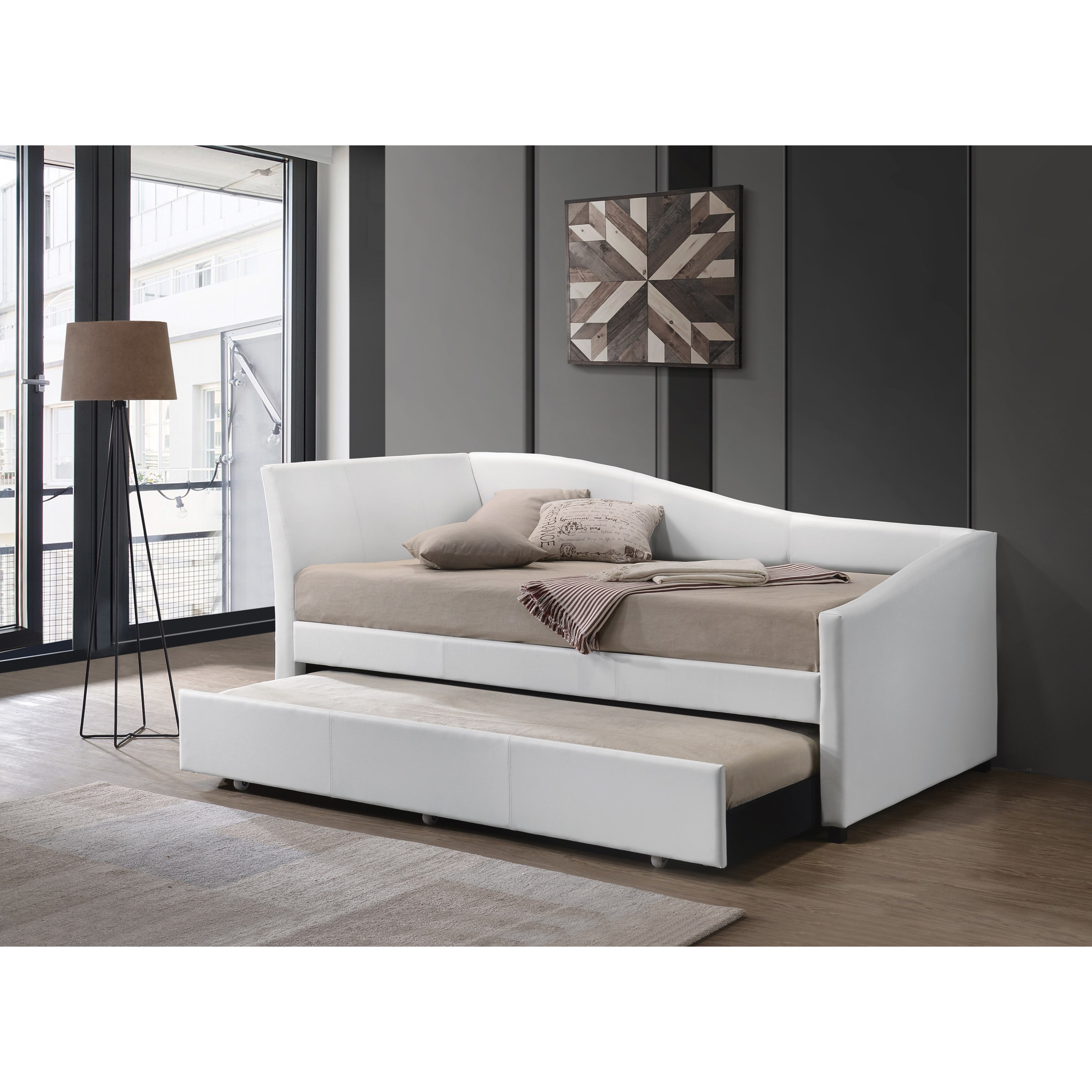 Acme Furniture Jedda 39400 White Faux Leather Twin Daybed Trundle A1 Furniture Mattress Daybeds