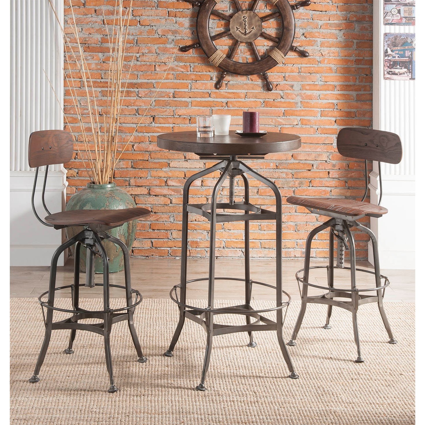 Industrial bar height table and shop chairs