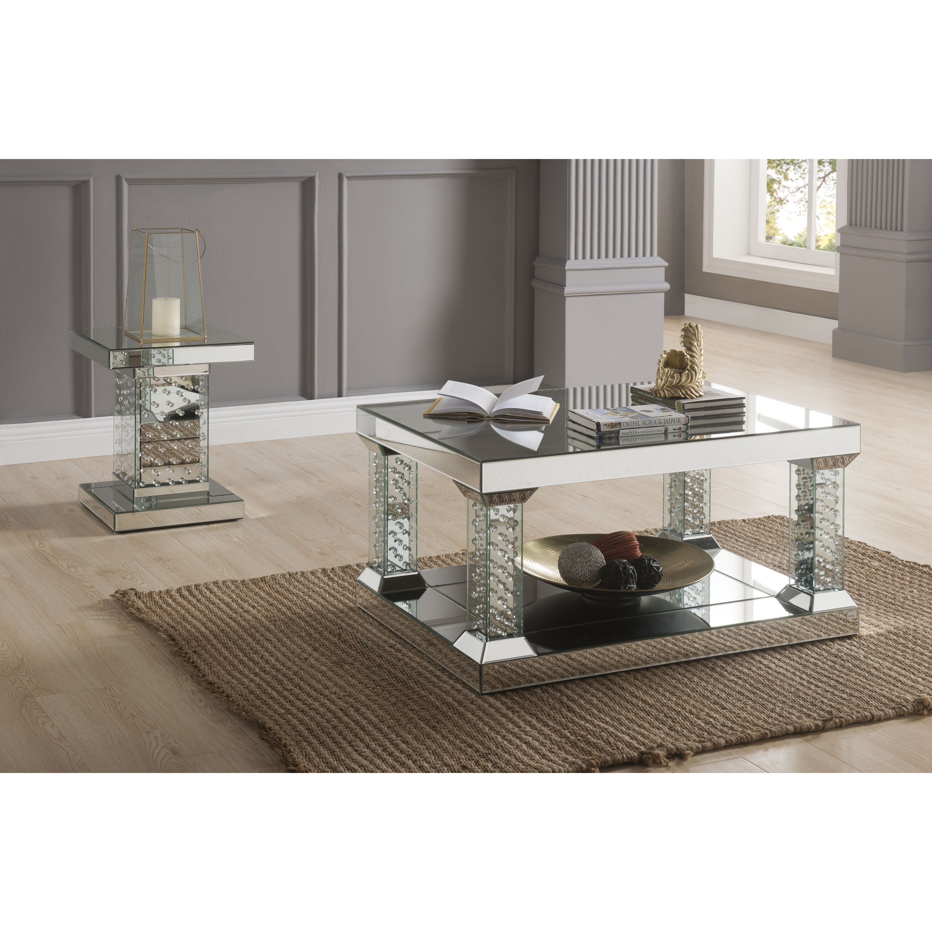 Acme Furniture Nysa 80285 Glam Mirrored Coffee Table with Faux