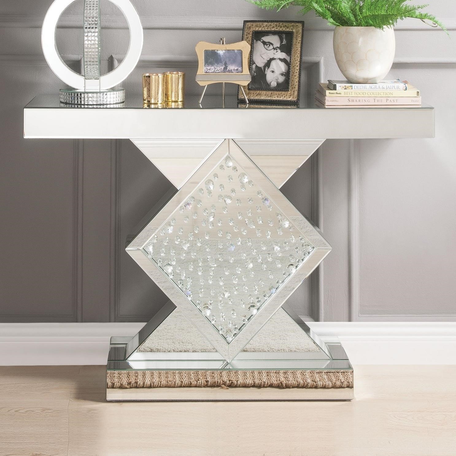 Acme Furniture Nysa 90068 Glam Mirrored Console Table with Faux