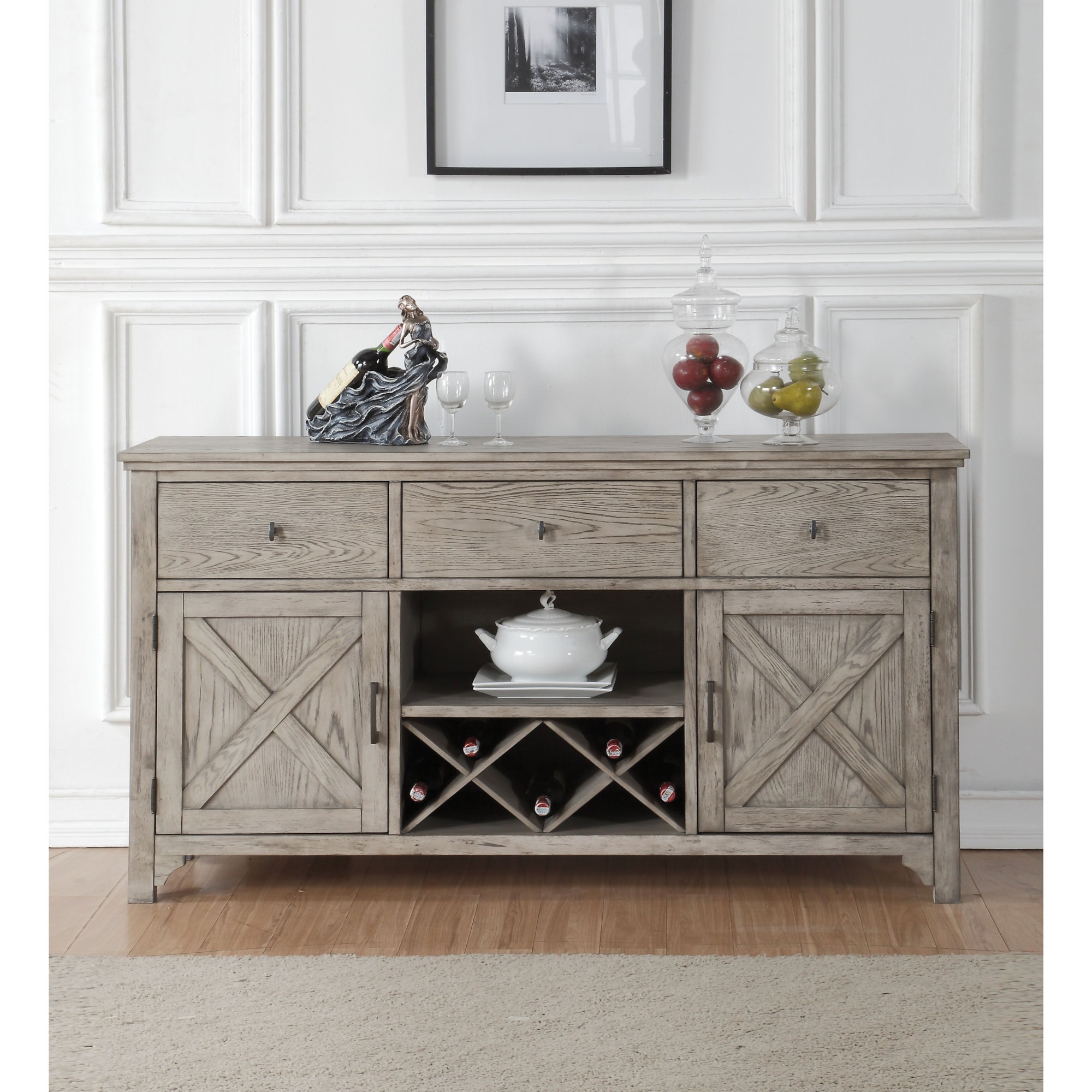 Acme Furniture Rocky 72864 Relaxed Vintage Server with Wine Bottle Storage Value City