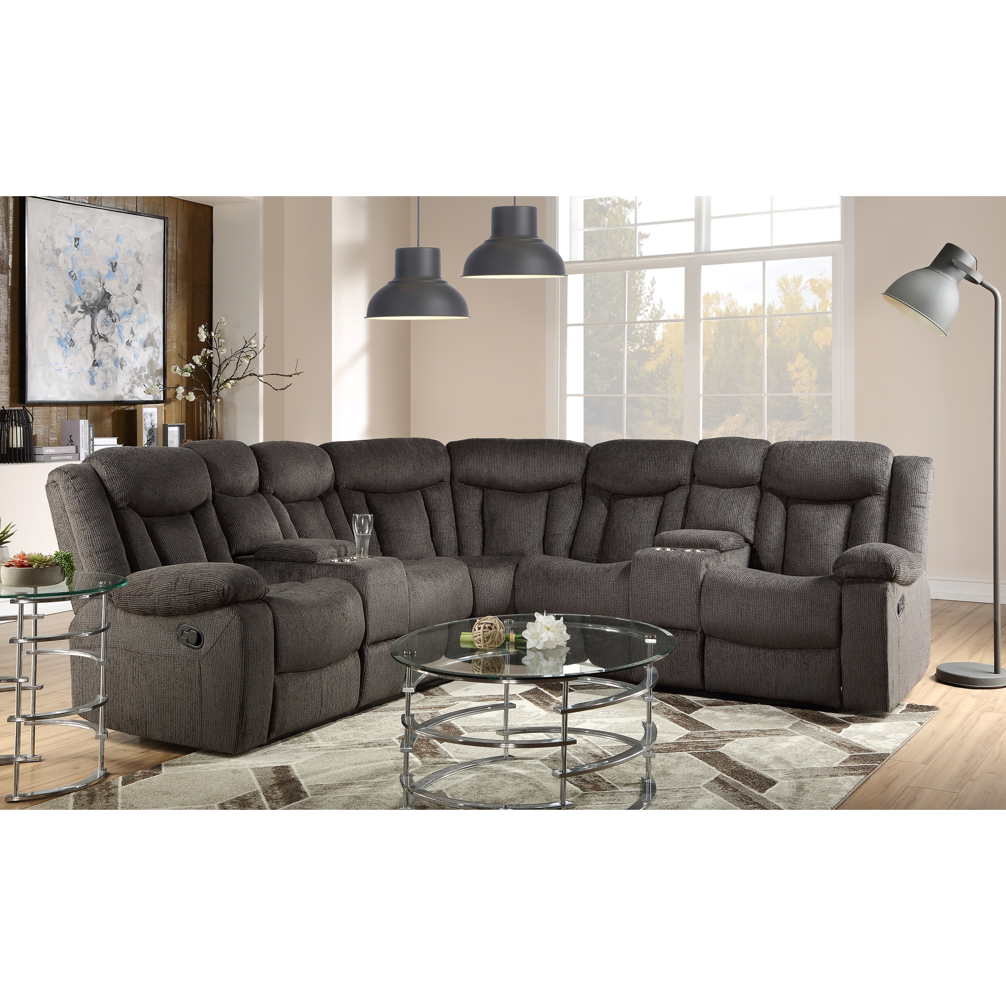 Acme Furniture Rylan 54965 Reclining Sectional Sofa with Cupholders and 2 Consoles A1 Furniture Mattress Reclining Sectional Sofas