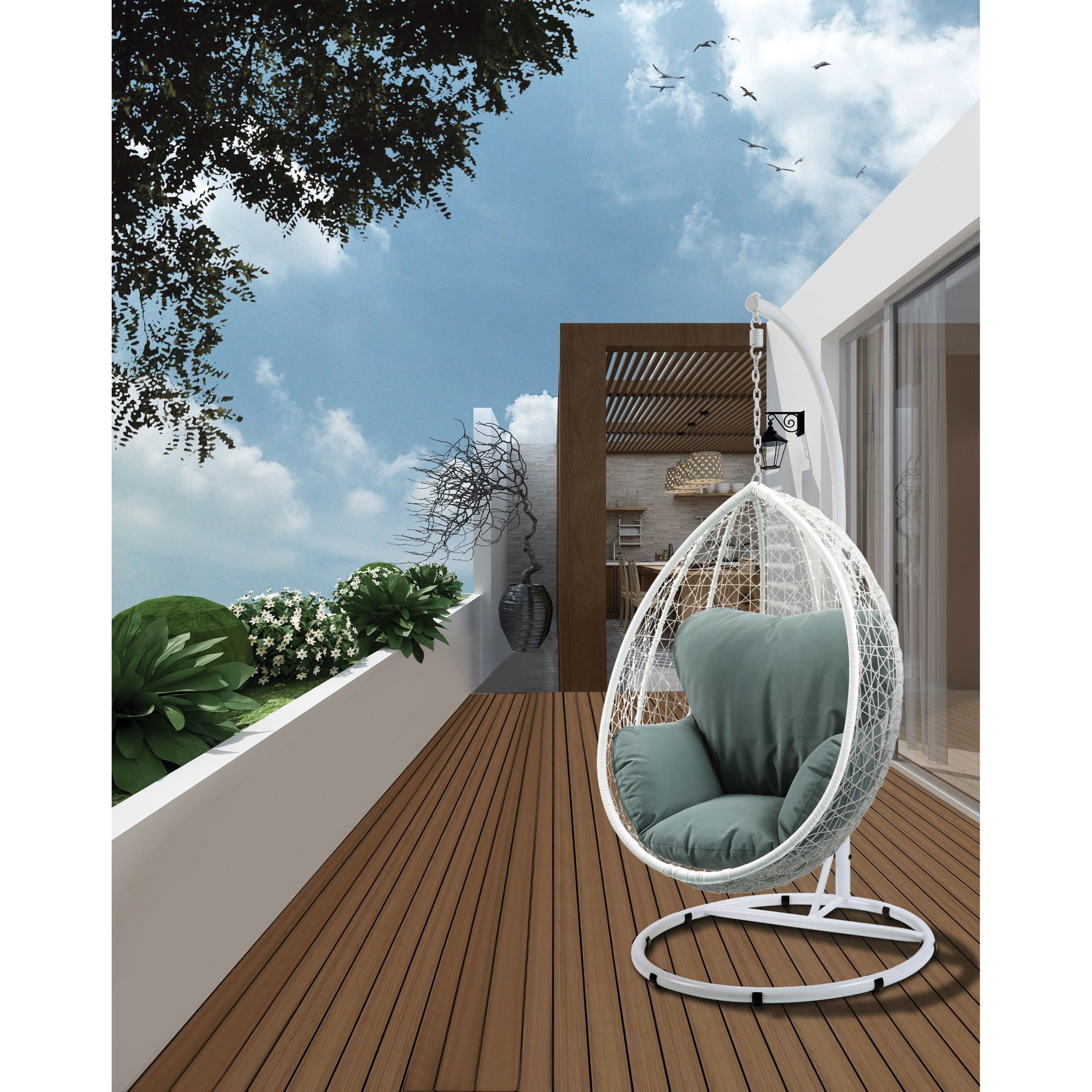 Acme Furniture Simona 45032 Contemporary Patio Swing Chair with Stand Corner Furniture Outdoor Chairs