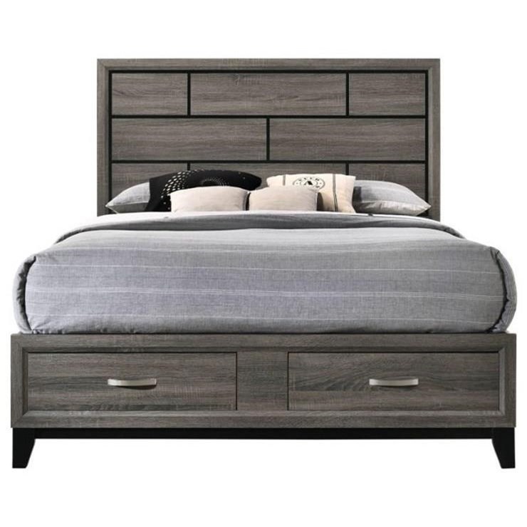 Lennon gray panel queen storage outlet bed