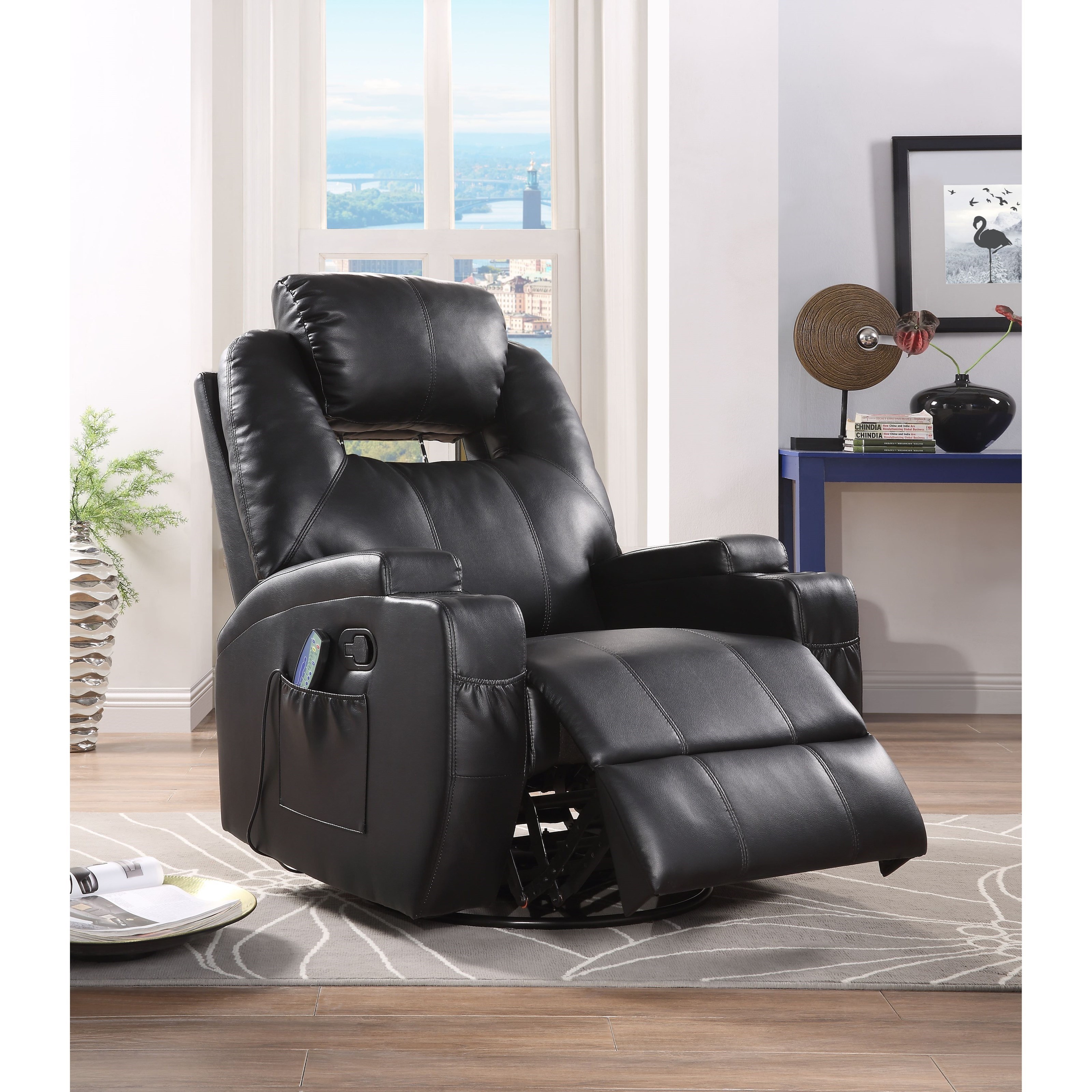 Faux leather 2025 swivel rocker recliner