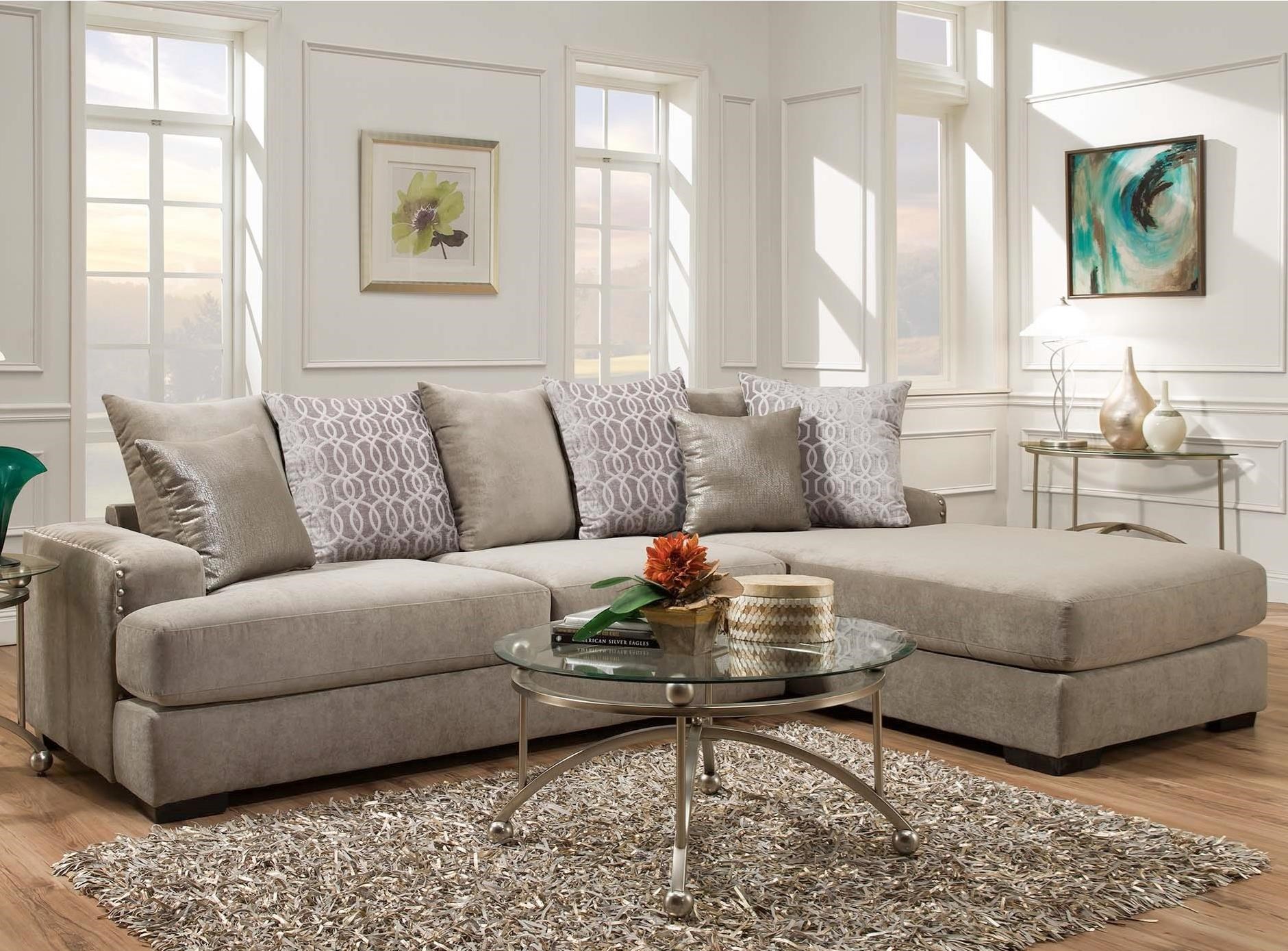 Gray sectional sales with nailhead trim