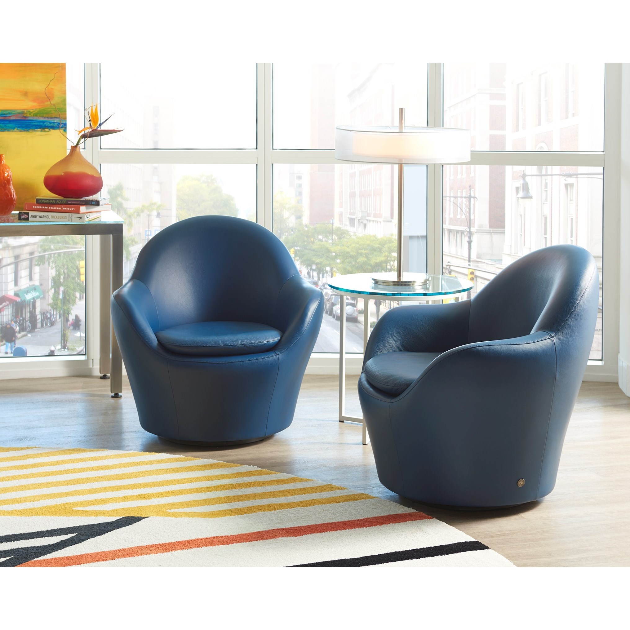 Modern swivel hot sale barrel chair