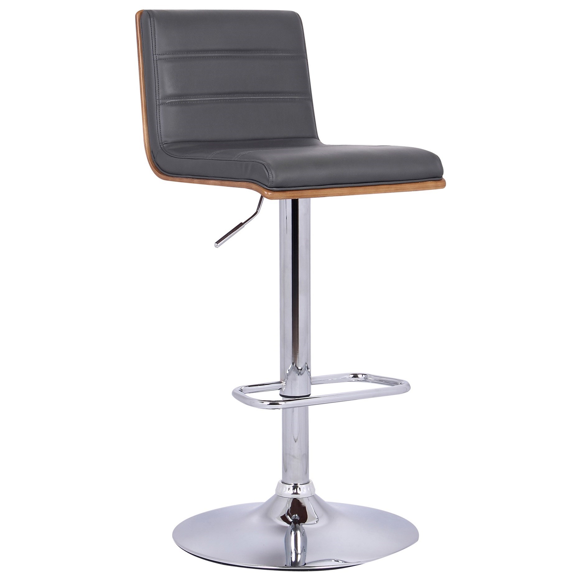 Aubrey LCAUBAWAGR Adjustable Swivel Barstool with Grey Faux Leather and Walnut Back Sadler s Home Furnishings Bar Stools
