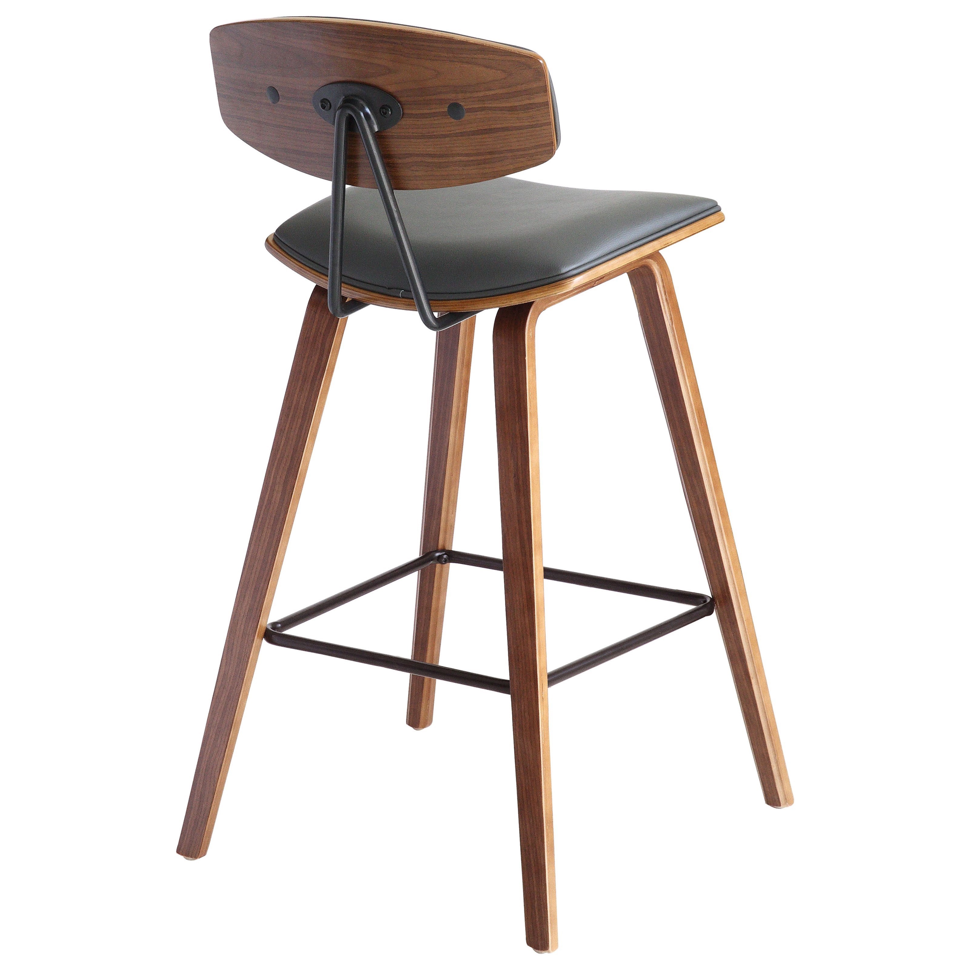 Armen Living Fox LCFOBAWAGR26 26 Mid Century Counter Height Barstool in Gray Faux Leather with Walnut Wood Michael Alan Furniture Design Bar Bar Stools