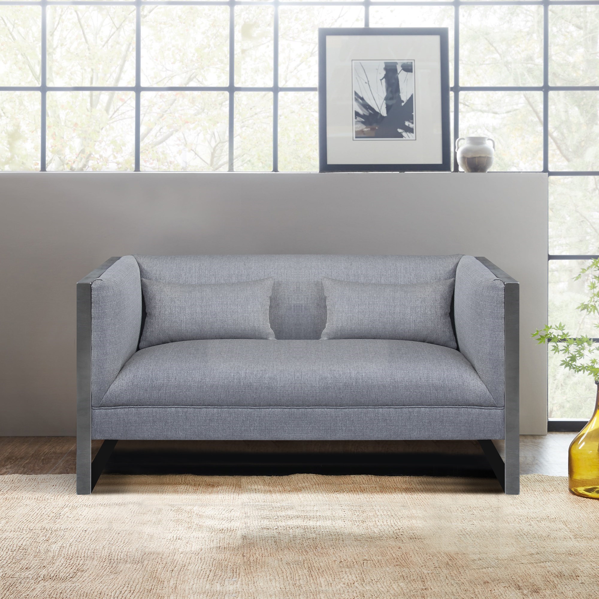 Royce LCRC2GR Contemporary Loveseat with Polished Stainless Steel