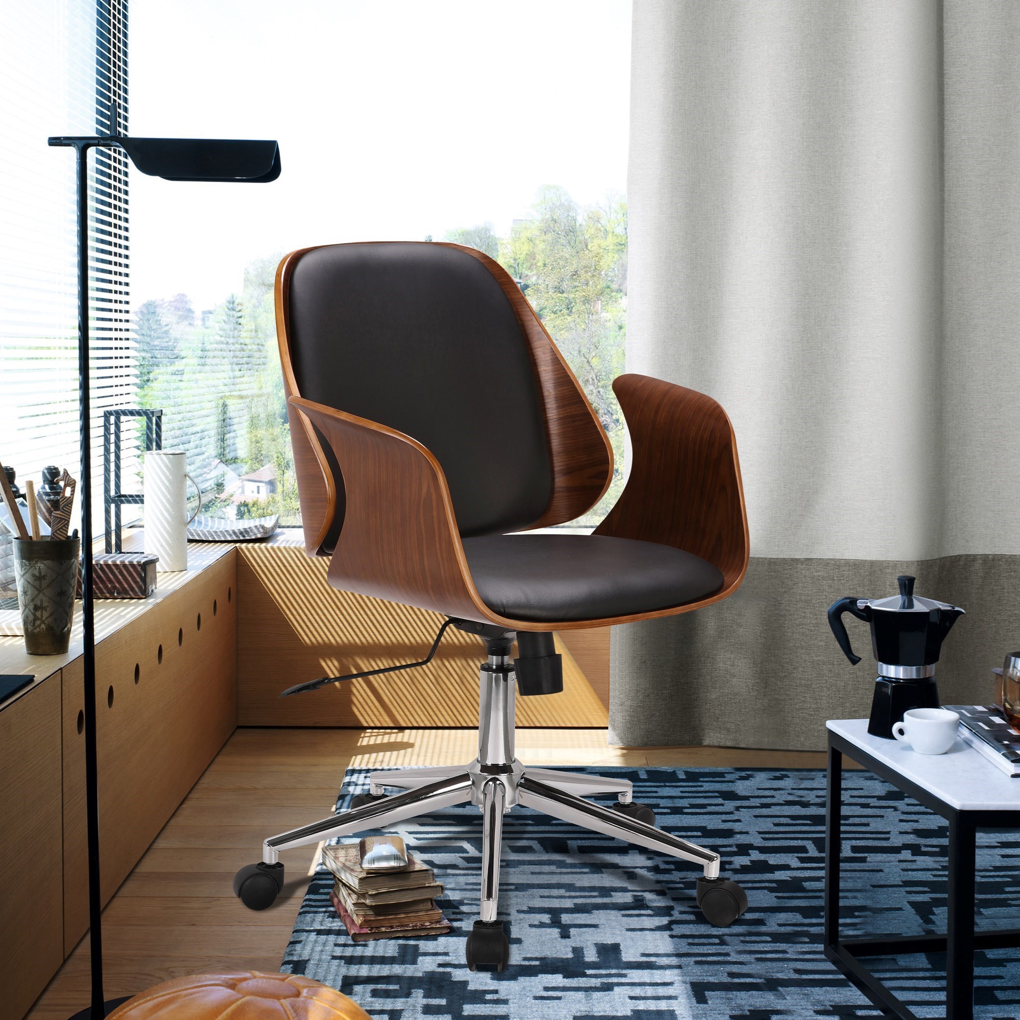 Leather mid century sales office chair