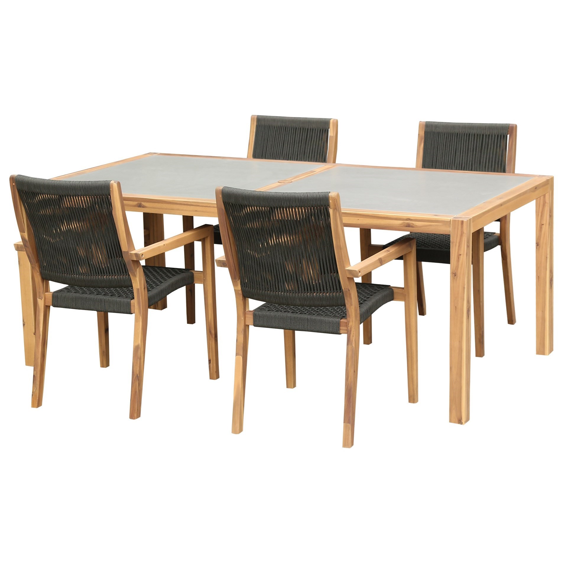 Armen Living Sienna SETODDI5LT 5 Piece Outdoor Patio Acacia Wood Dining Set with Teak Finish Michael Alan Furniture Design Outdoor Dining Sets