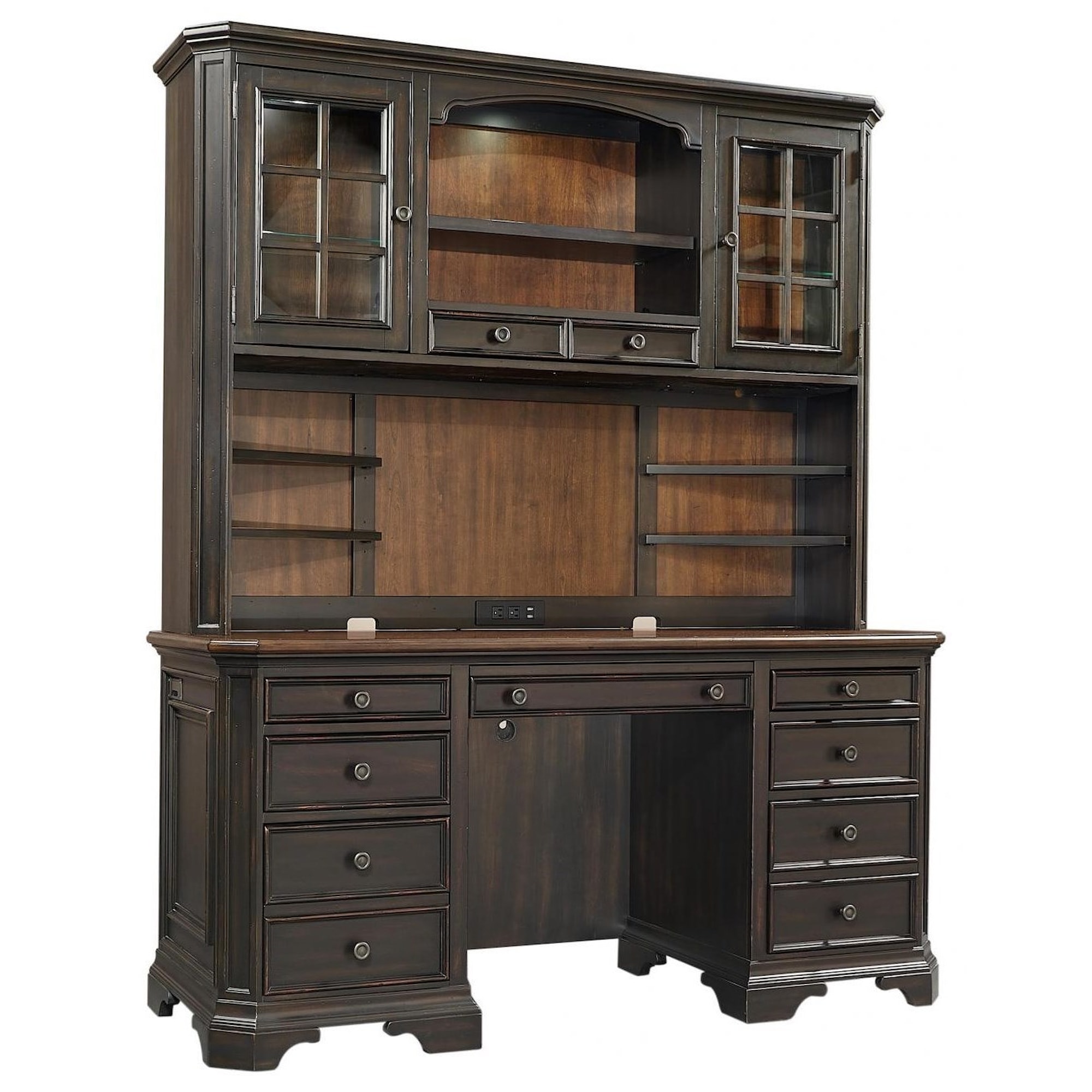 Aspenhome Hampton I242-316+317 Transitional 8-Drawer Credenza Desk and