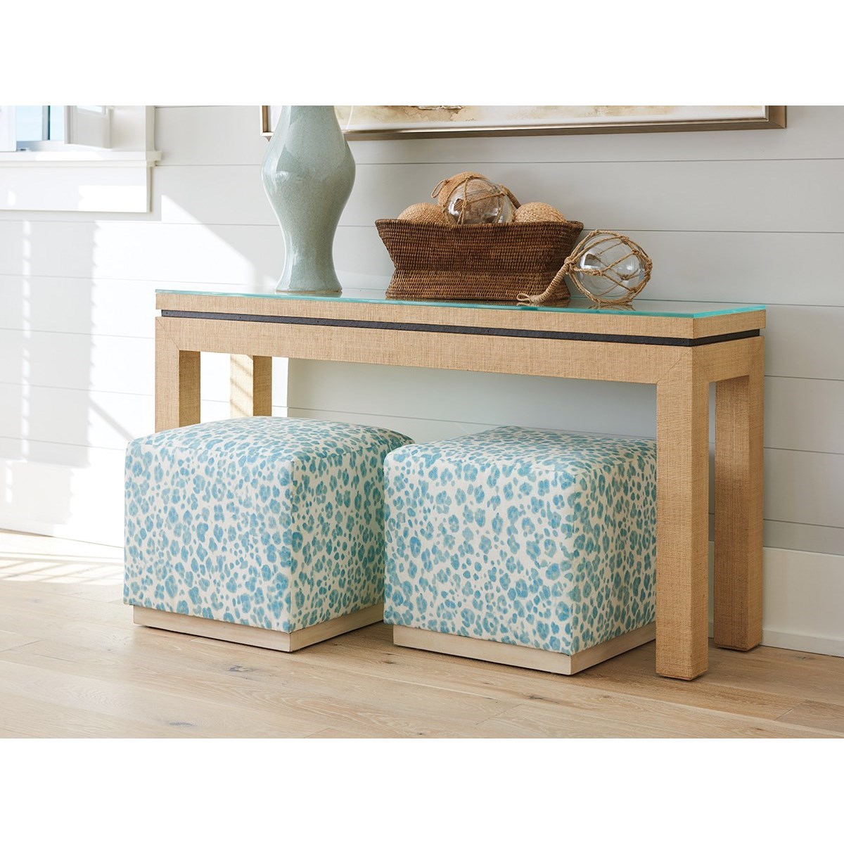 Raffia console outlet table