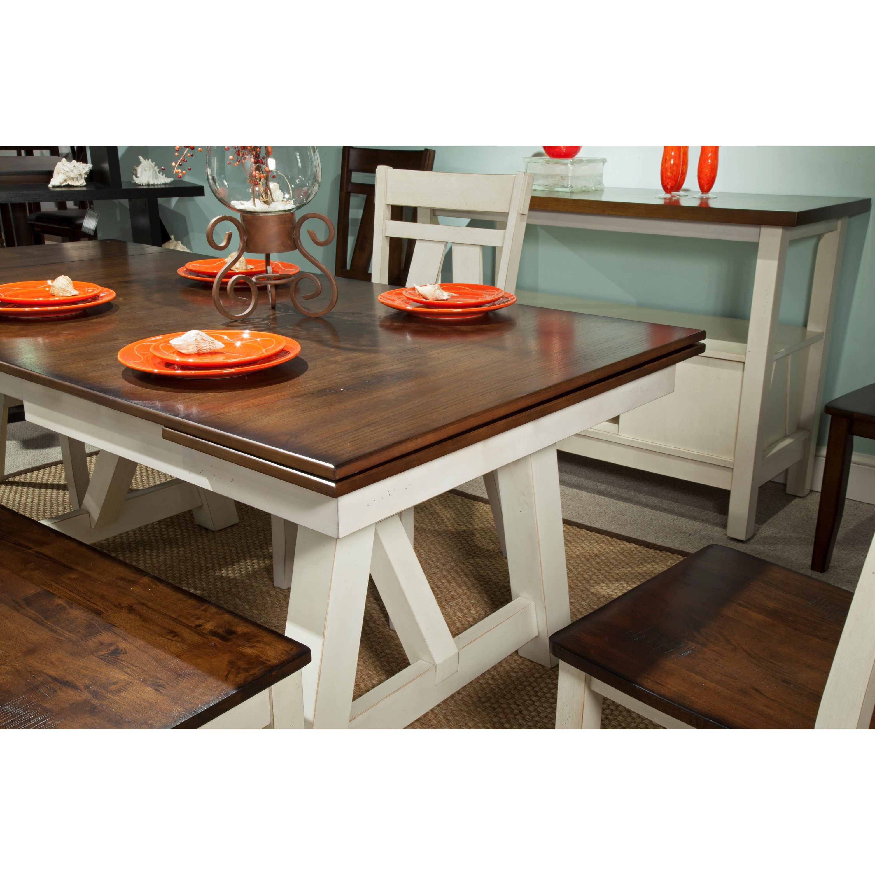 Farmhouse table with shop self storing leaves