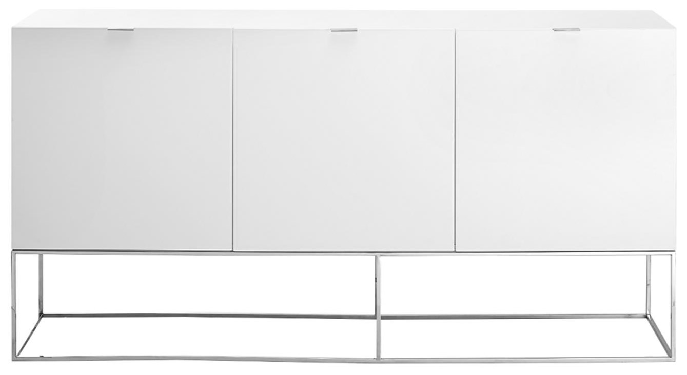 High Gloss White Lacquer Buffet with Stainless Steel Base