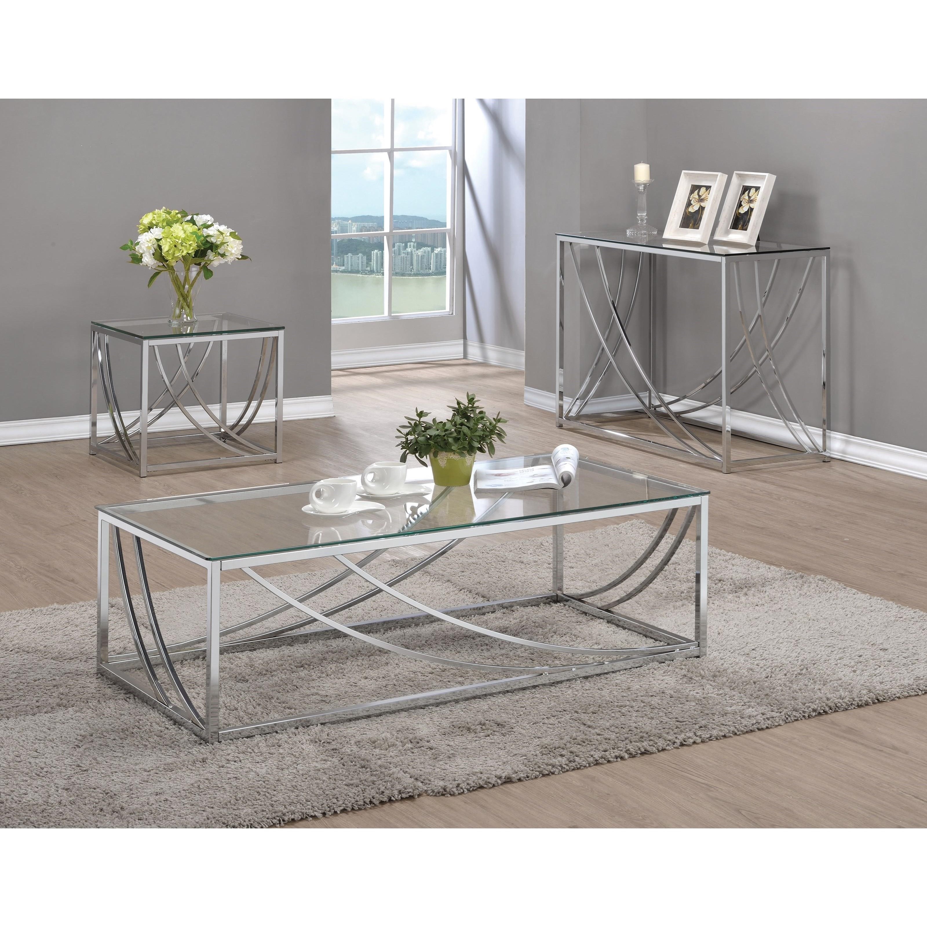 Glass chrome coffee table outlet set