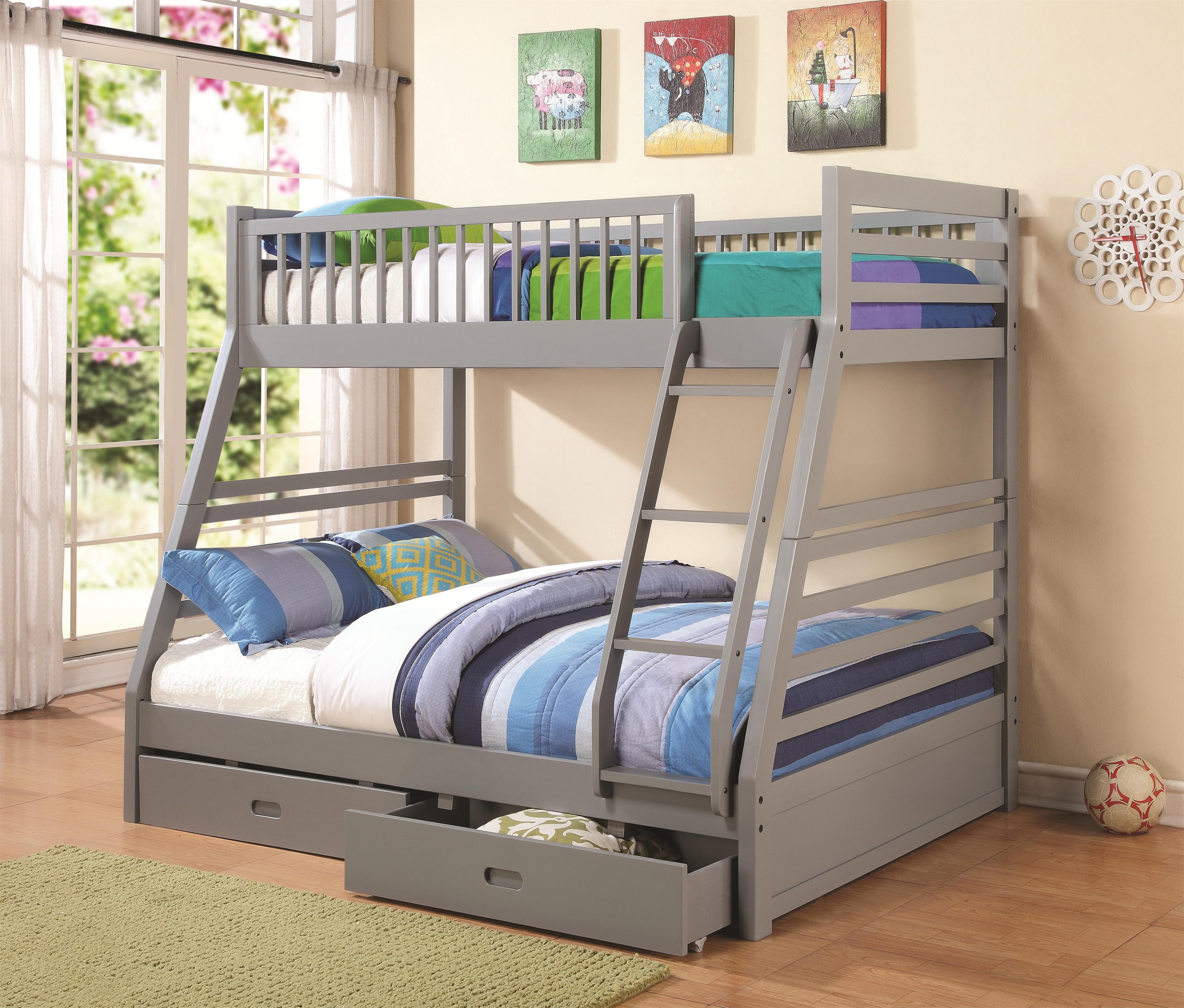 Coaster Bunks 460182 Twin over Full Bunk Bed with 2 Drawers and Attached Ladder Arwood s Furniture Bunk Beds